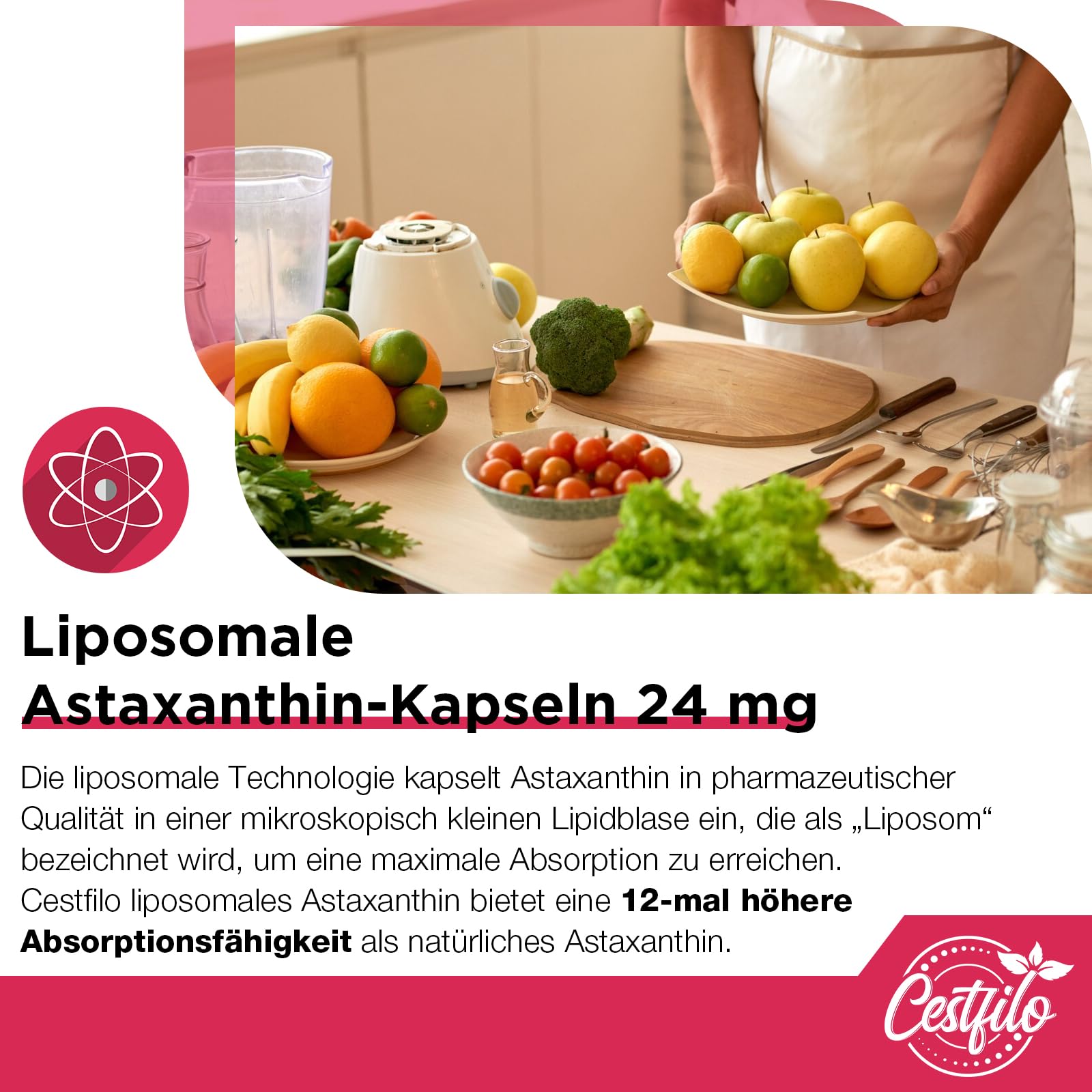 Liposomale Astaxanthine Supplement 24MG, absorption maximale, antioxydant naturel, sans gluten, sans GMO et sans gluten (60 Count (Pack of 1))