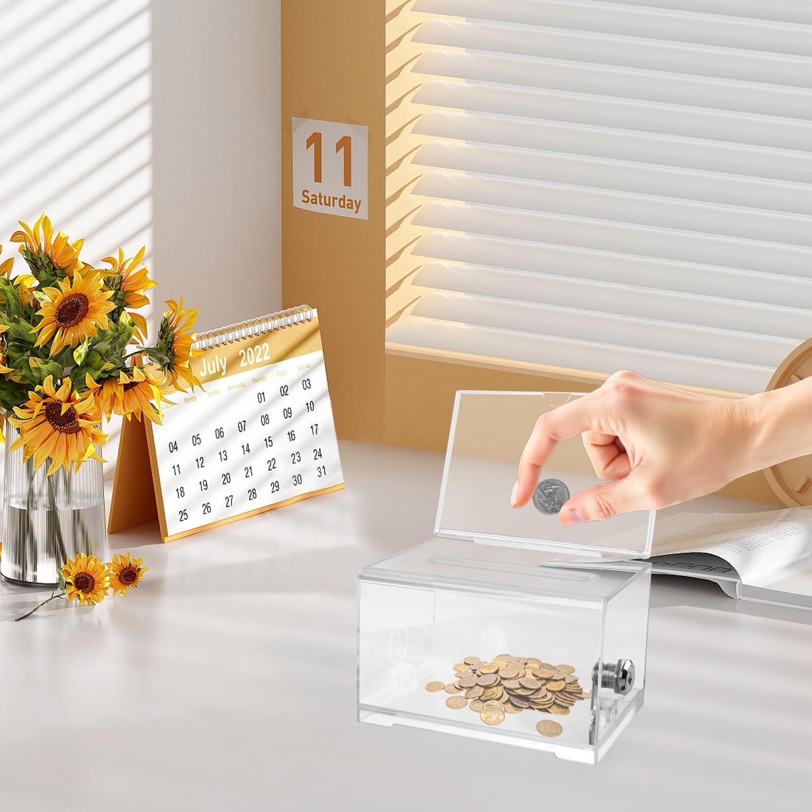 Acryl Spendenbox Abschließbar, Transparent Spendenbox mit Schloss und abnehmbarem Schildhalter, Wahlurne mit Einwurfschlitz für Spenden, Abstimmungen & Gewinnspiele (16 × 12 × 10 cm)
