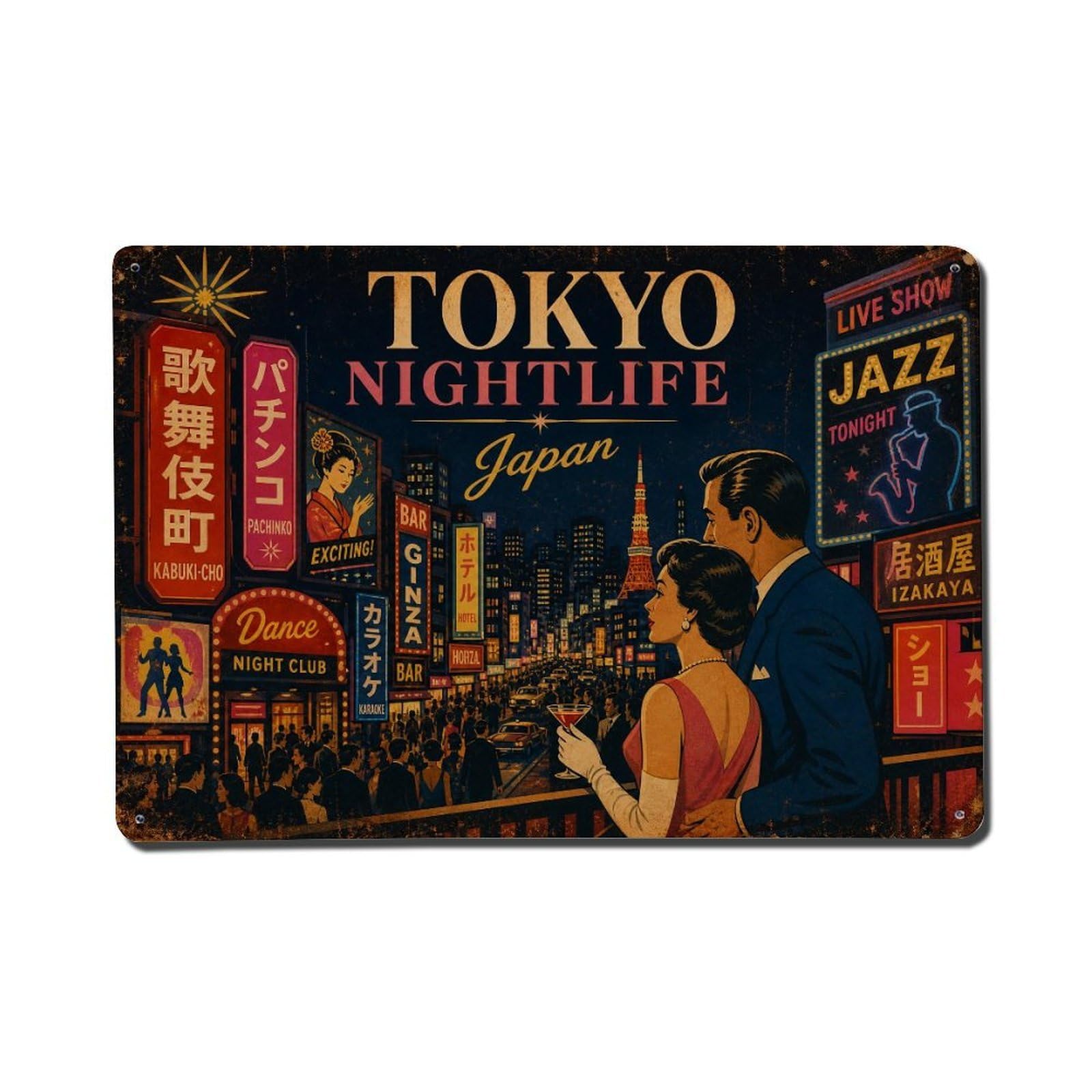 Gead 8X12inch Style Vintage Travel Tokyo Japan Nightlife Metal Tin Sign
