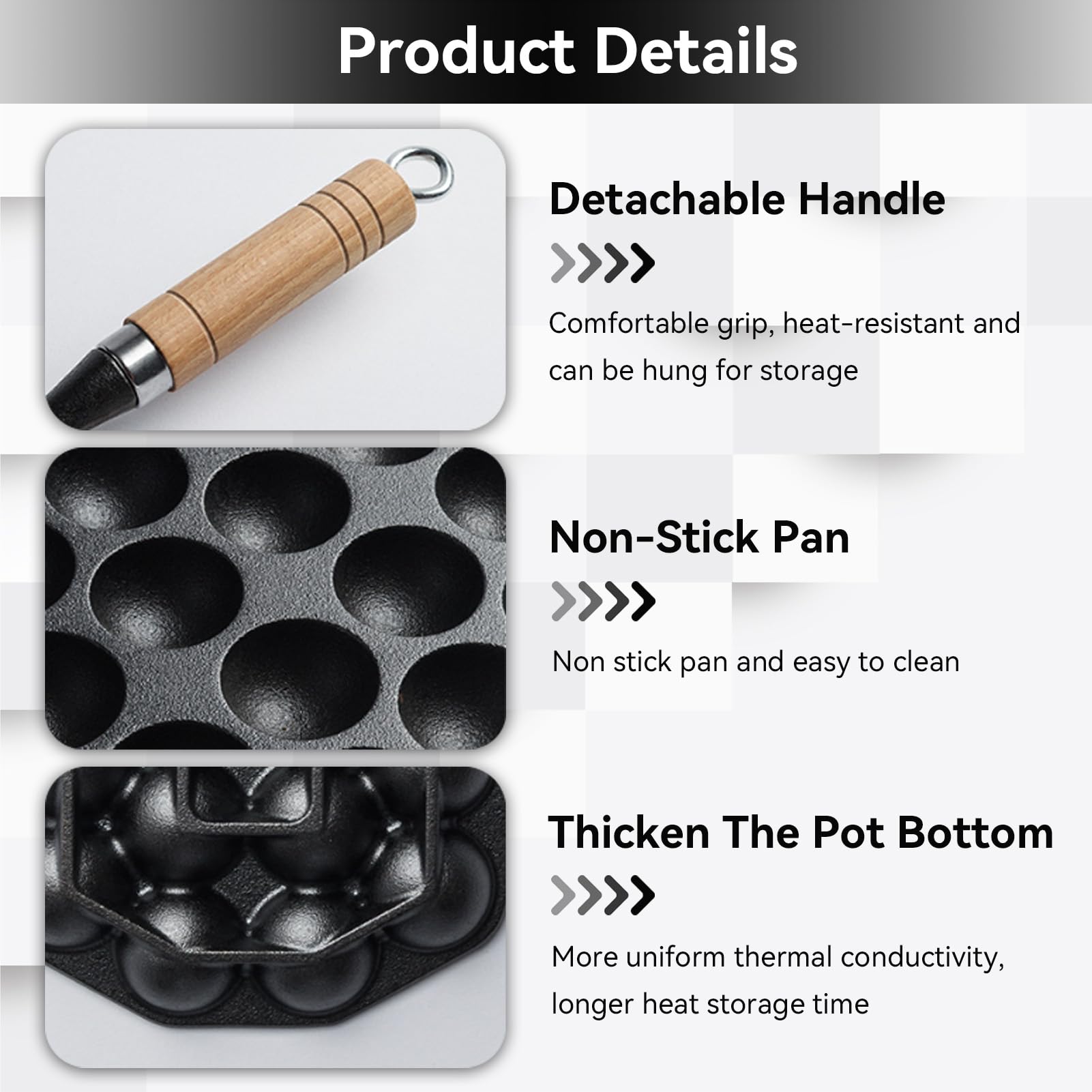 Takoyaki Maker 14 Fori Grill Pan Aebleskiver Padella Antiaderente Manico Legno