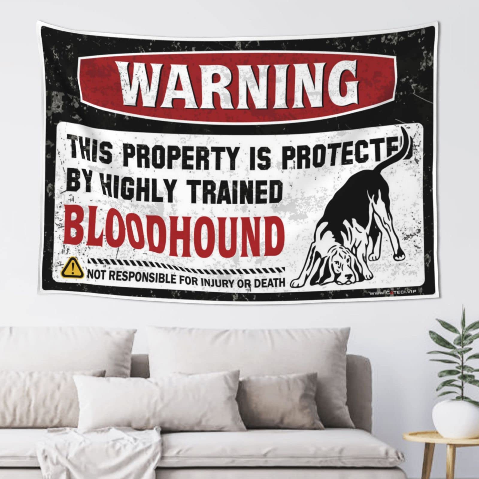 Pravoxi Boys One Color Tapestries Warning This Property Is Protected By A Highly Trained Bloodhound Tapestry Bedroom Decorations Decor For Bedroom(100X150cm)