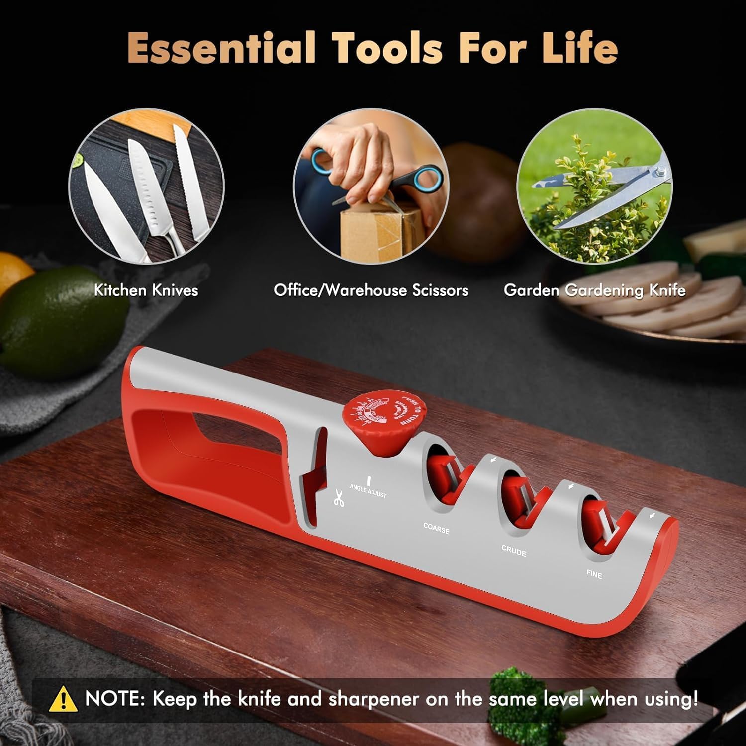 Afilador de cuchillos profesional manual 4 en 1 con botón ajustable de 6 velocidades, afilador de cuchillos multifunción profesional para reparar y pulir cuchillos y tijeras