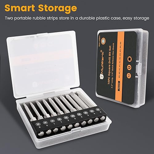 Miniatura 6 de MulWark Robertson - Juego de 10 brocas cuadradas Allen para destornillador, 2.3 pulgadas de largo y 14 pulgadas de diámetro, vástago de liberación