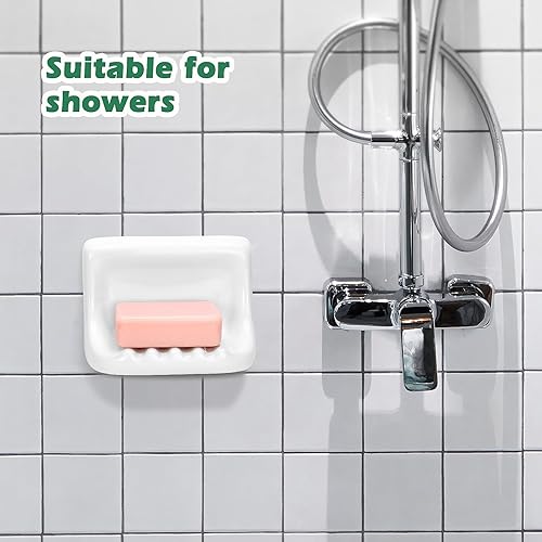 Miniatura 4 de Jabonera de cerámica vintage blanca para pared de ducha, soporte de jabón de cerámica retro, bandeja de jabón de porcelana para el hogar, bañera,