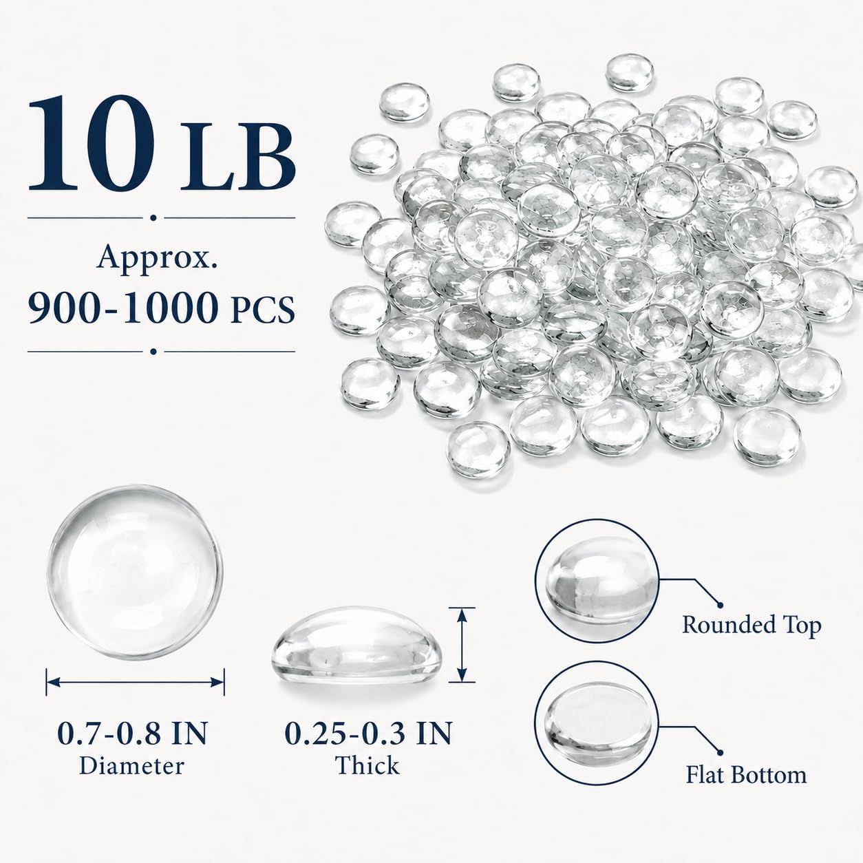 10 Pounds 1000pcs Clear Glass Beads for Vases Bulk Flat Glass Rocks Pebbles Marbles for Vase Filler Flower Crafts Wedding Candle Decoration