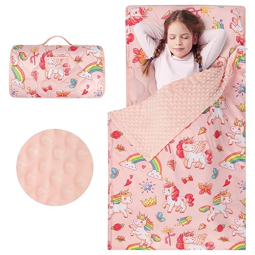 Miniatura 1 de YCDTMY Tapete para siesta de guardería, tapete de dormir para niños con almohada y manta de minky, bolsas de dormir con asa de transporte con