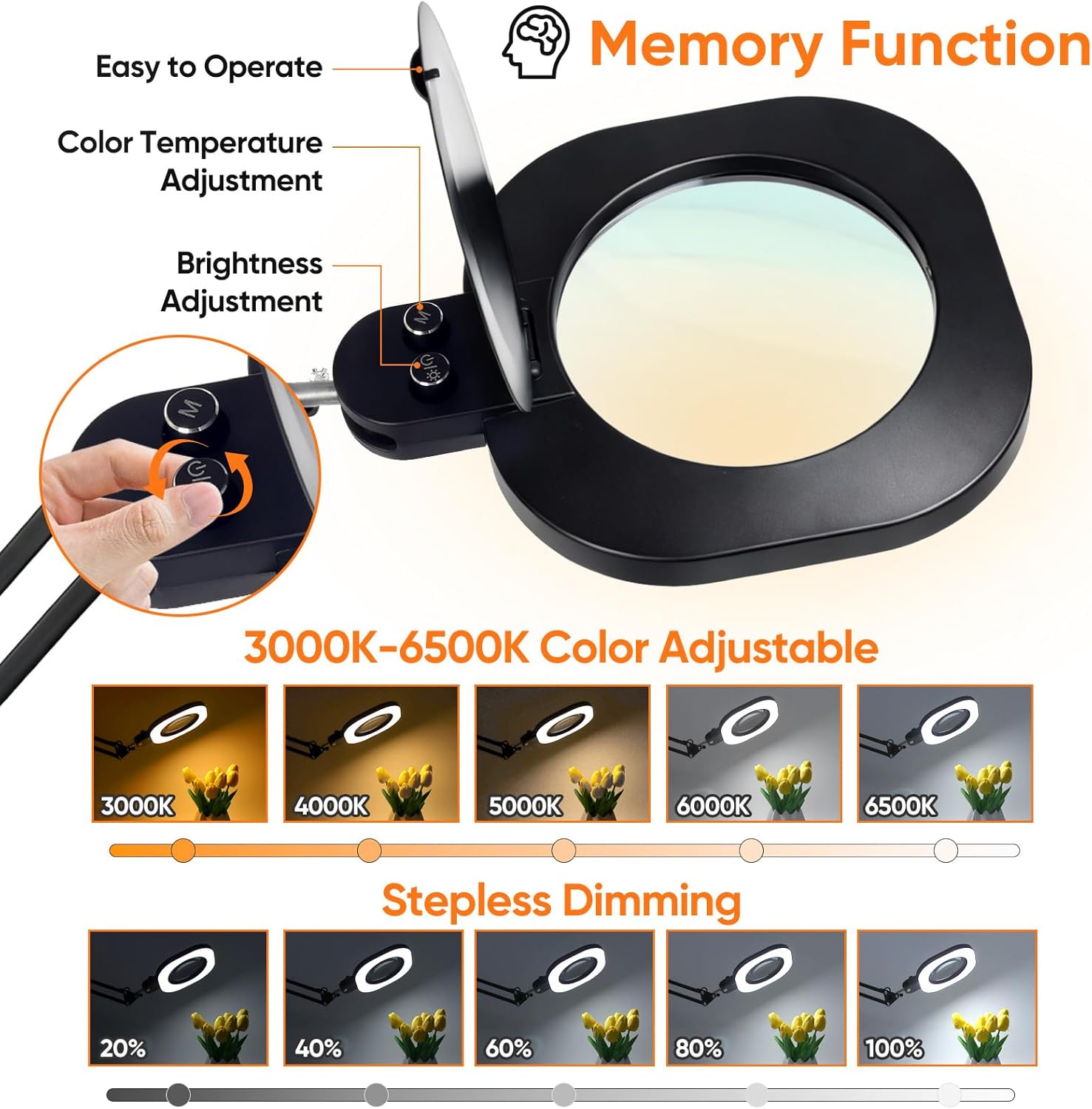 LIONVISON 10x Magnifying Glass with Light: 2-in-1 Magnifying Lamp with Light and Stand and Clamp - Stepless Color & Brightness Desk LED Clamp Lamp with Extra-Long Arm for Seniors Crafts Hands Free