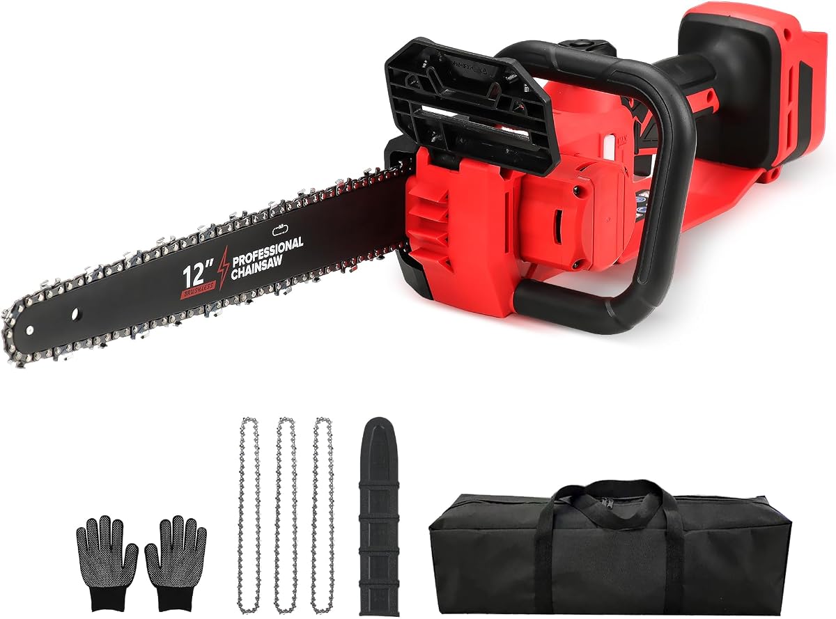 Brushless Electric Chainsaw 12" Cordless Tool Only for Milwaukee M18 18V Battery with Auto Oiler & Security Lock, for Tree Saw Trimming and Branch Wood Cutting (Tool Only)