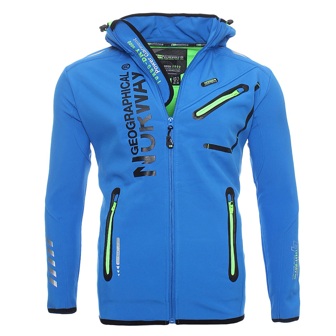 Geographical Norway Royaute Men - Giacca Cappuccio Softshell Impermeabile Uomo - Giacca Vento Tattica Da Esterno - Escursionismo Sci Autunno Inverno Primavera (Blu Reale