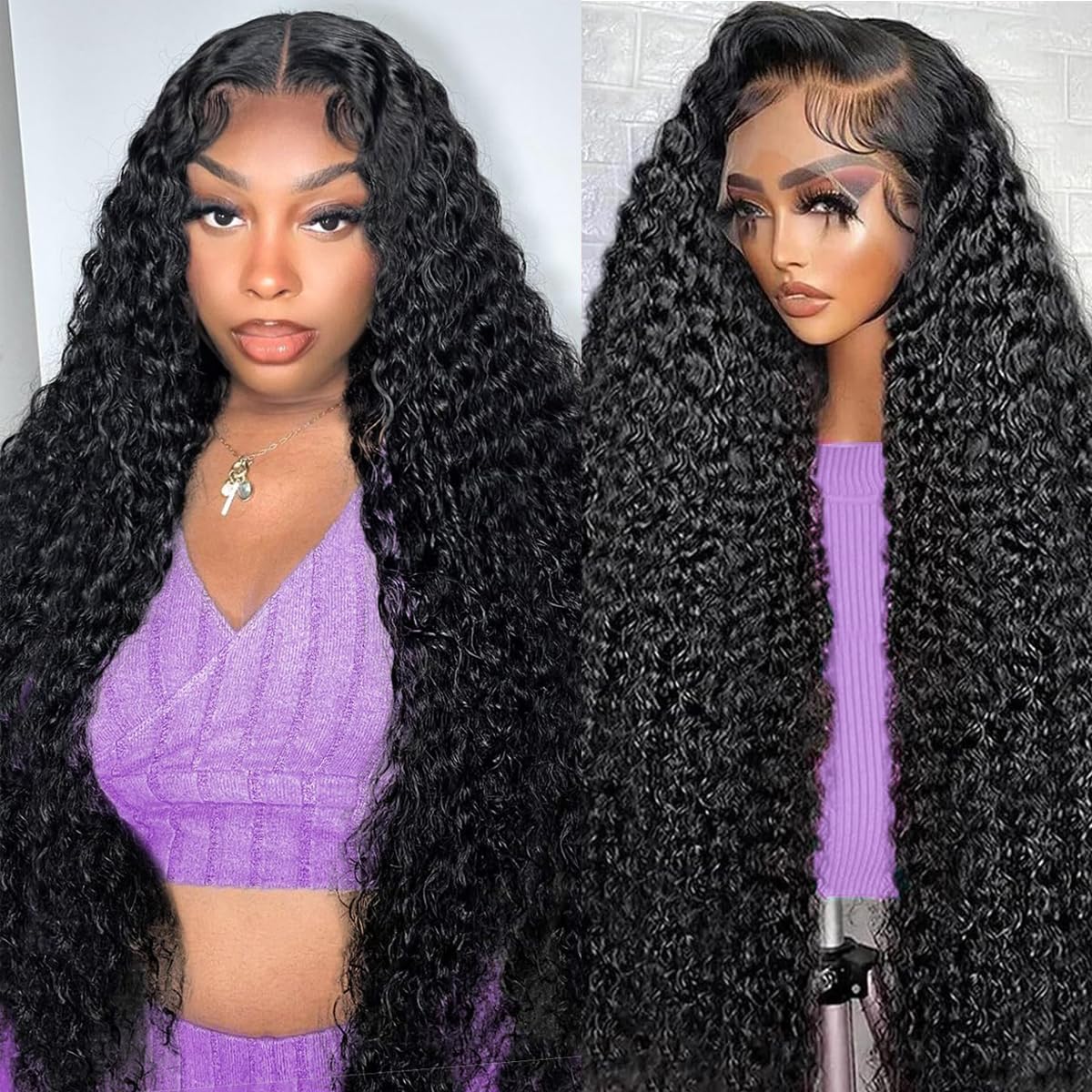 32 Inch Deep Wave Lace Front Wigs Human Hair Pre Plucked 200% Density 13x6 HD Lace Frontal Wigs For Women Human Hair Deep Wave Curly Wig Human Hair Natural Black