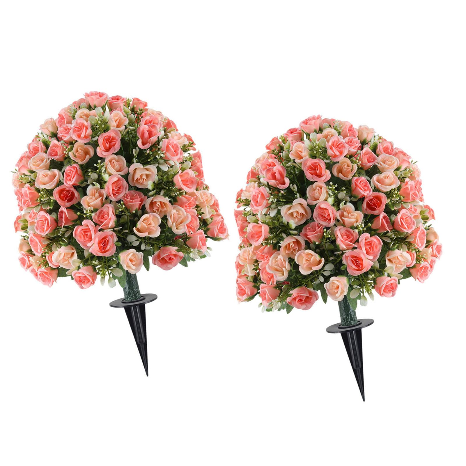2 Pezzi di Rosa Artificiale con Alberi di Palla di Fiori Realistici con Picchetto per la Decorazione del Patio del Giardino 14 X 24 Pollici (Mini paletto rosa)