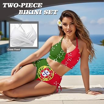 Womens High Waisted Swimsuit V Neck Halter Bikini Top Tummy Control Brazilian Triangle Shorts Two Piece Bathing Suit