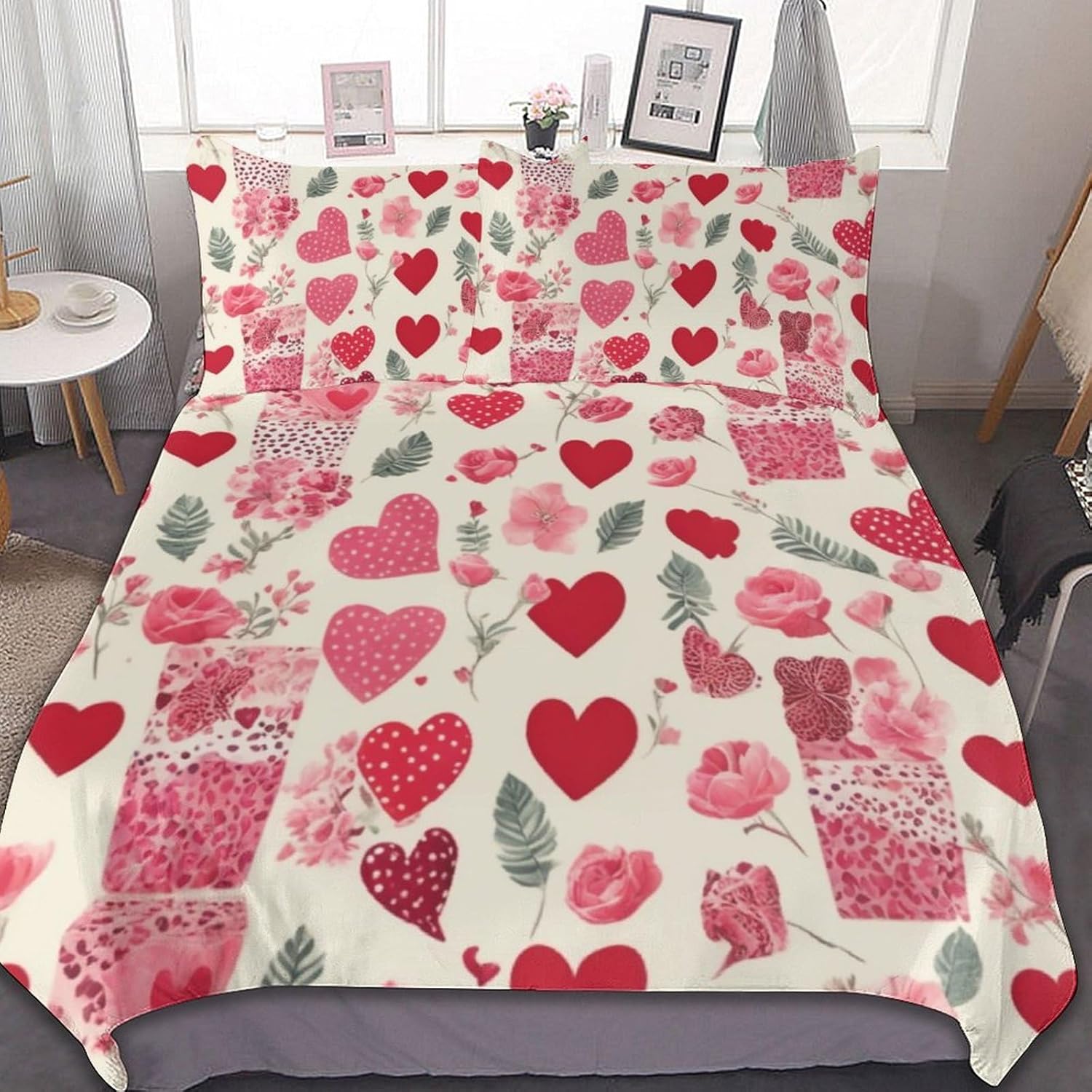ZGDPBYF Pink Valentine's Day 3 Piece Comforter Set Pink