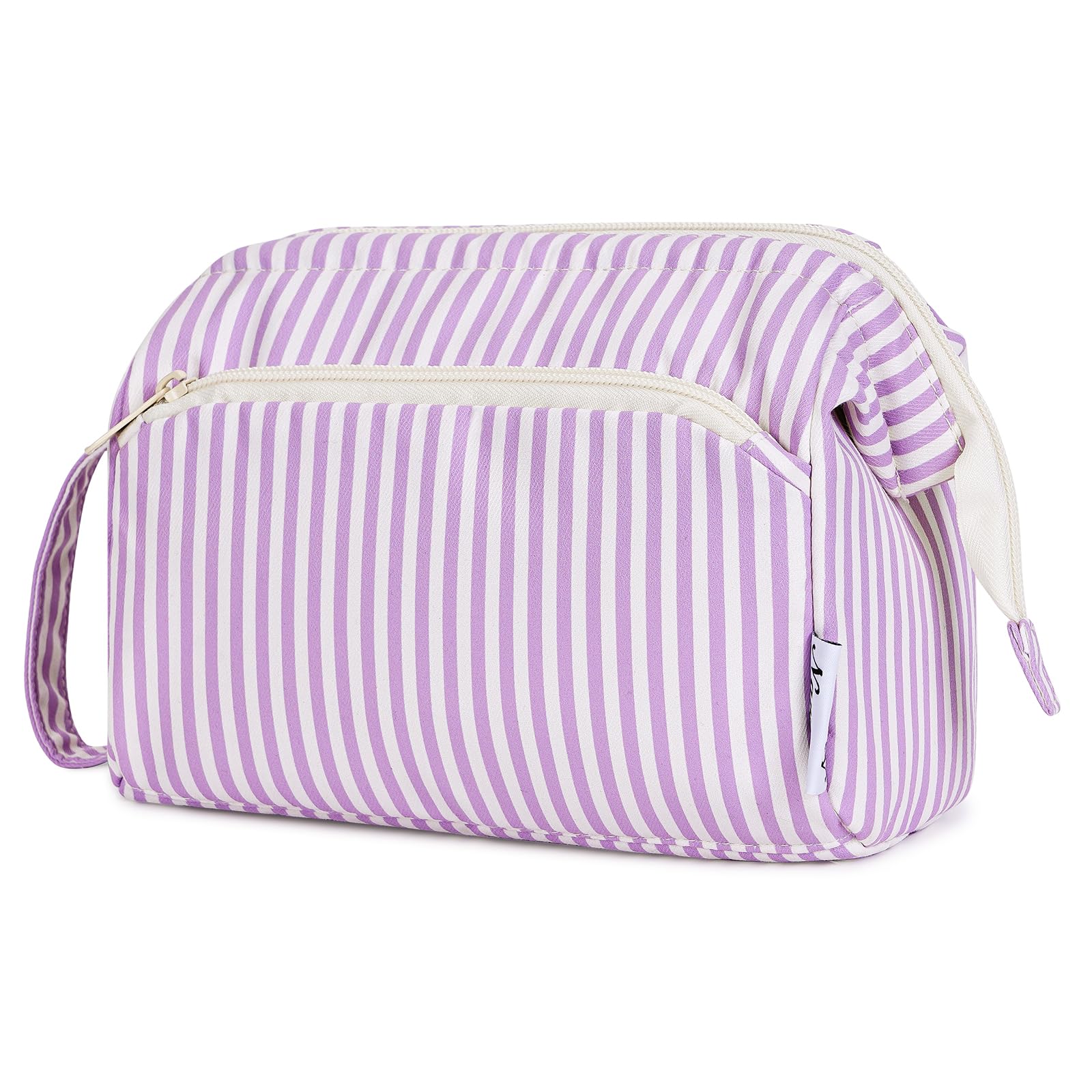 Narwey Striped Makeup Bag Women Wide-open Make up Bag Travel Cosmetic Bag Organizer Toiletry Bag for Cosmetics Toiletries Accessories (Purple Stripe)