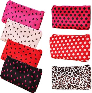 Pack of 7 Fashion Design Muliti-functional Bag Using as Makeup bag or Cosmetic Pouch or Travel Toiletry or Carrying Purse (Heart(Pink/Hotpink/Red/Black)+Polka Dot(Hotpink/Red)+Leopard)