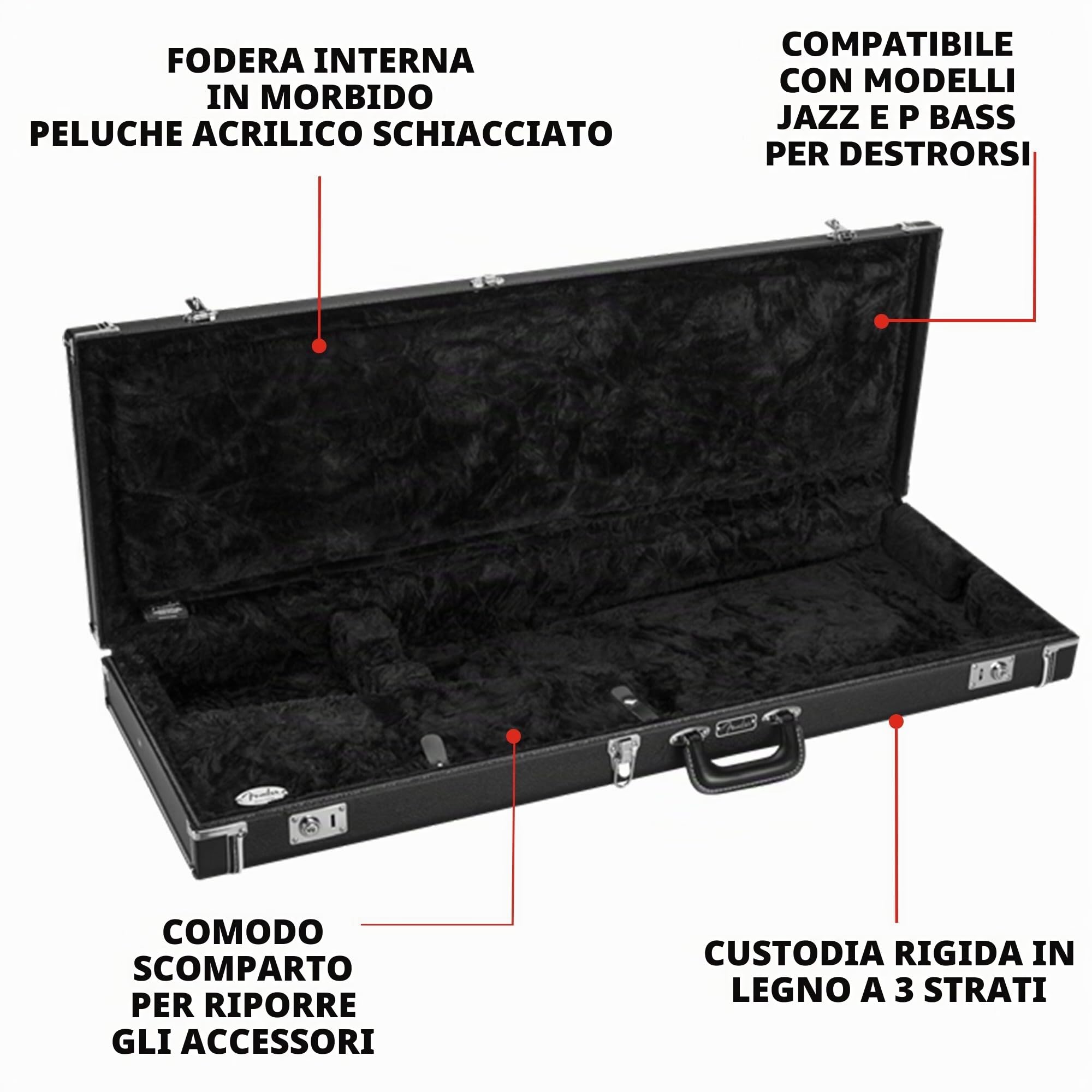 Fender Classic Series - Custodia per Precision Bass e Jazz Bass, Colore Nero