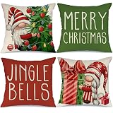 Christmas Pillow Covers 18x18 Set of 4 for Christmas Decorations Gnomes Gift Christmas Tree Pillows