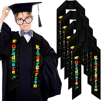 6 Pack 2026 Kindergarten Graduation Sash Unisex Preschool Graduation Stole for Class of 2026 HonorBlack