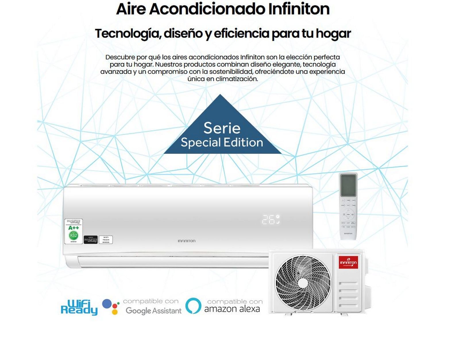 INFINITON Aire Acondicionado SPTSE12A2, 12000 BTU, Wifi Incorporado, Bomba de Calor, Control Remoto, Modo Sleep, A++, Blanco