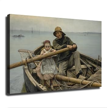 Helping Hand Old Fisherman 1881 By Emile Renouf Poster Decorative Painting Print Modern Home Bedroom Living Room Decoration Canvas Wall Art Aesthetic Framed,1218inch
