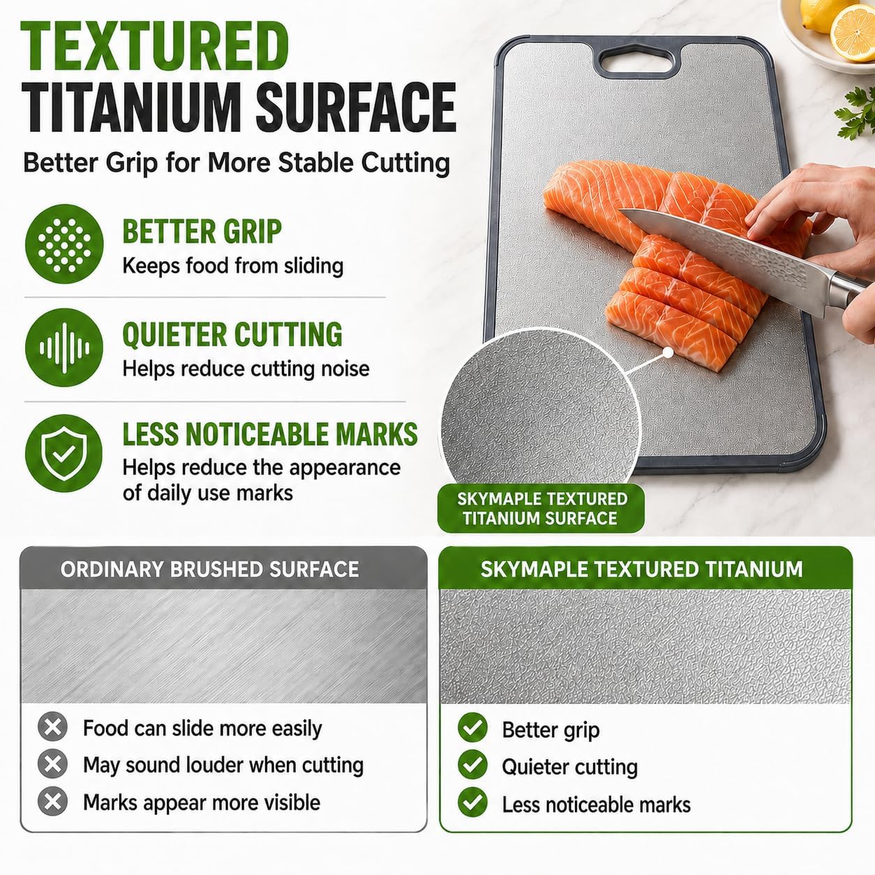 Titanium Cutting Board for Kitchen, 15"x11" Double-Sided Pure Titanium & PP Food-Grade Chopping Board, Non-Slip Textured Surface for Raw & Cooked Food, Odor Resistant, Durable & Easy to Clean