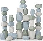 Comfy Cubs Stacking Rocks 36 Pieces, 36 Months, Educational Wooden Stacking Toy Set, Promotes Imagination, Balance and Fine Motor Skills - Giftable Building Blocks Toddler Activities, Neutral Pack