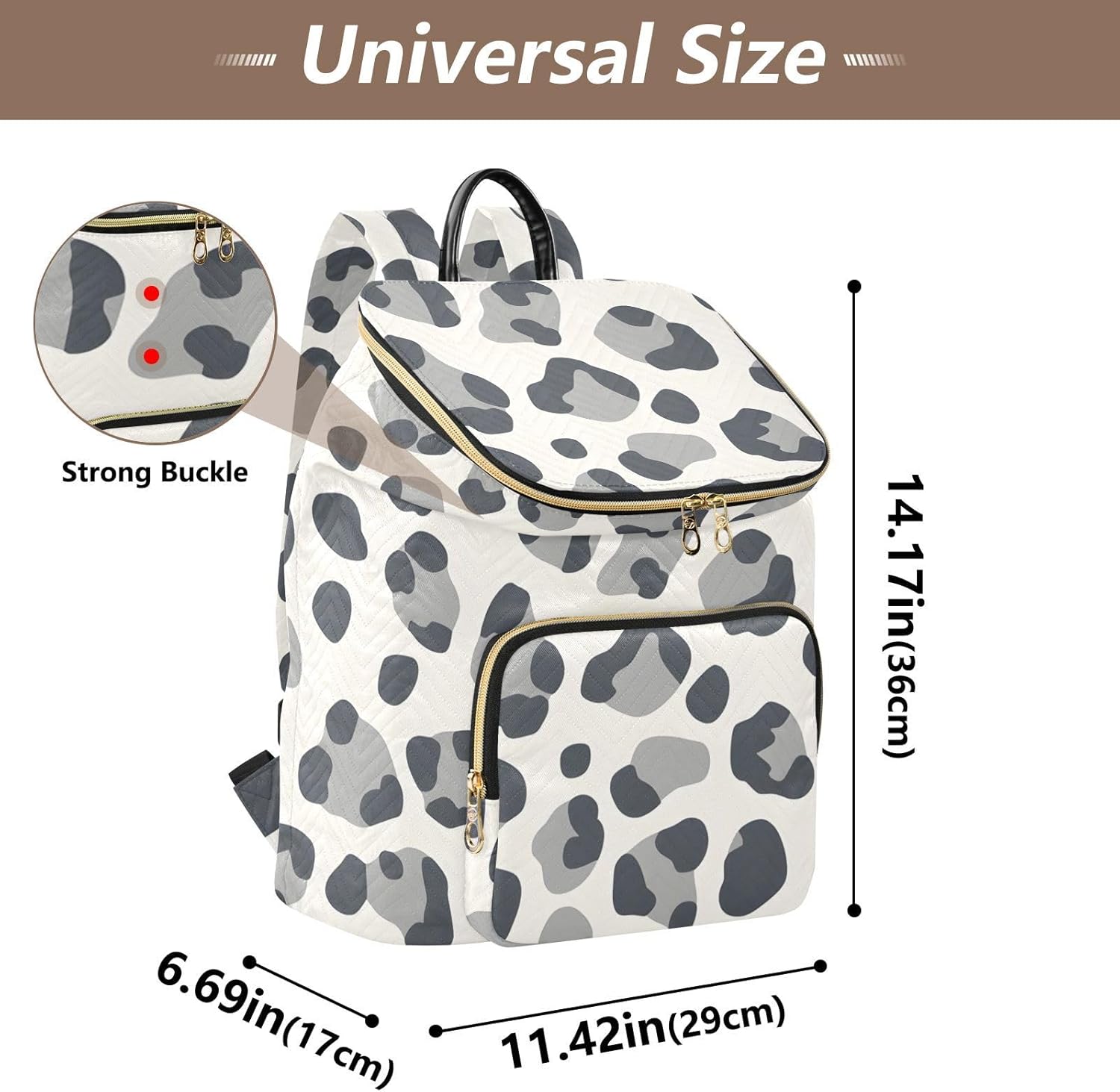 Bolaz Women Fashion Travel Backpack Laptop Rucksack，Casual Daypack Shoulder Bag-Black Grey Leopard Pattern