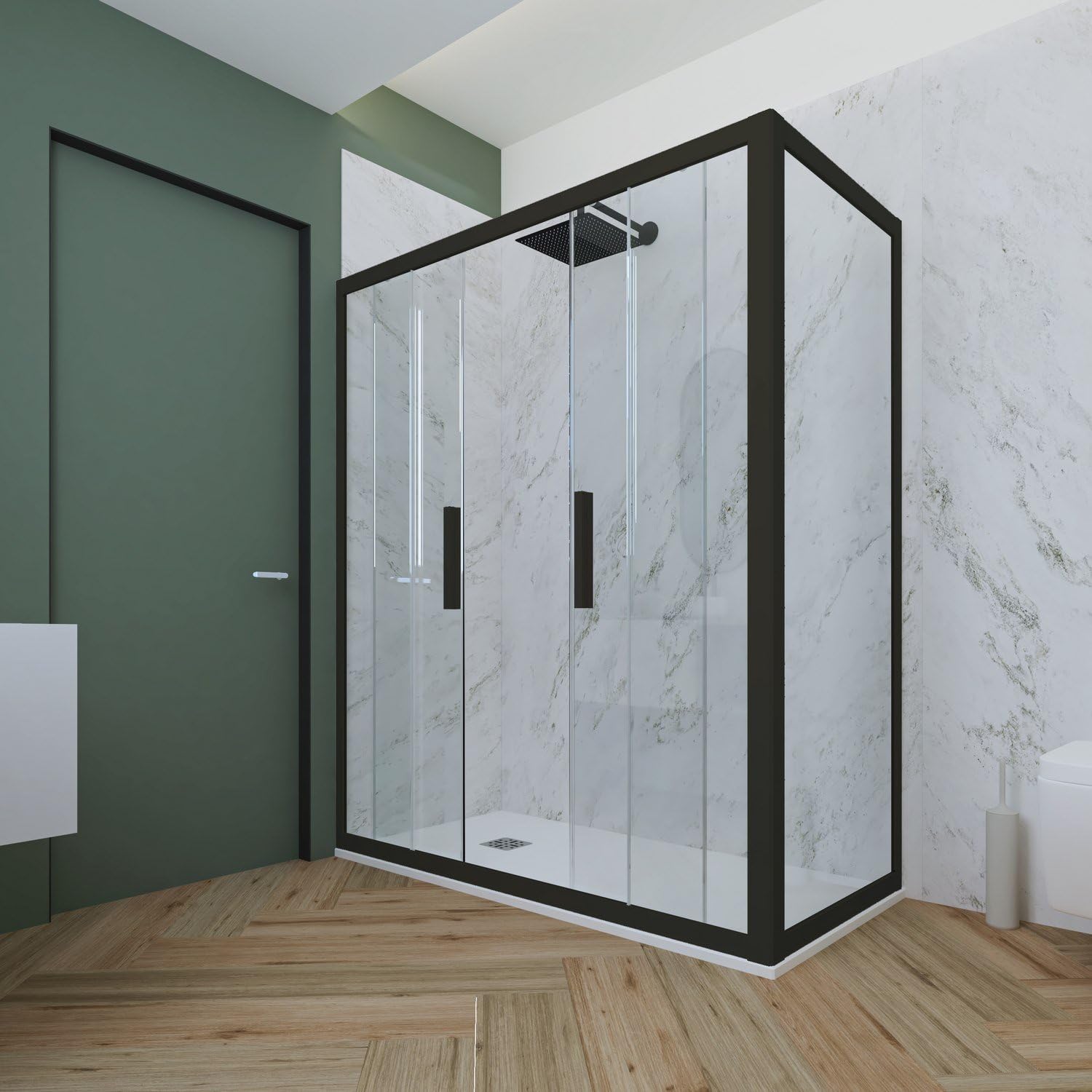 Box doccia 2 ante scorrevoli 75x150 CM H 200 Vetro Trasparente Profilo Nero Matt mod. Glam Duo