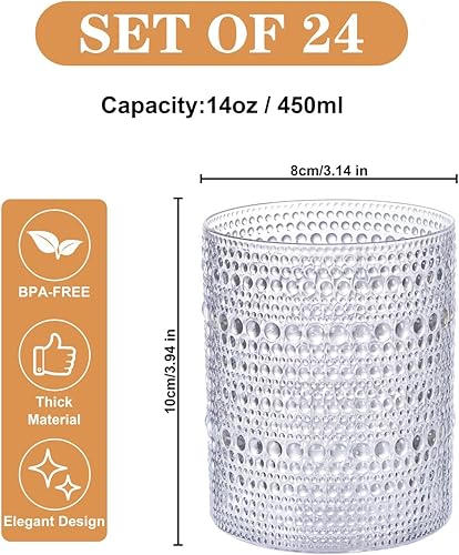 Miniatura 3 de YOUBET 24 vasos de plástico para beber, 14 onzas, transparentes, vintage, vasos desechables con cuentas para jugo, vino, fiesta