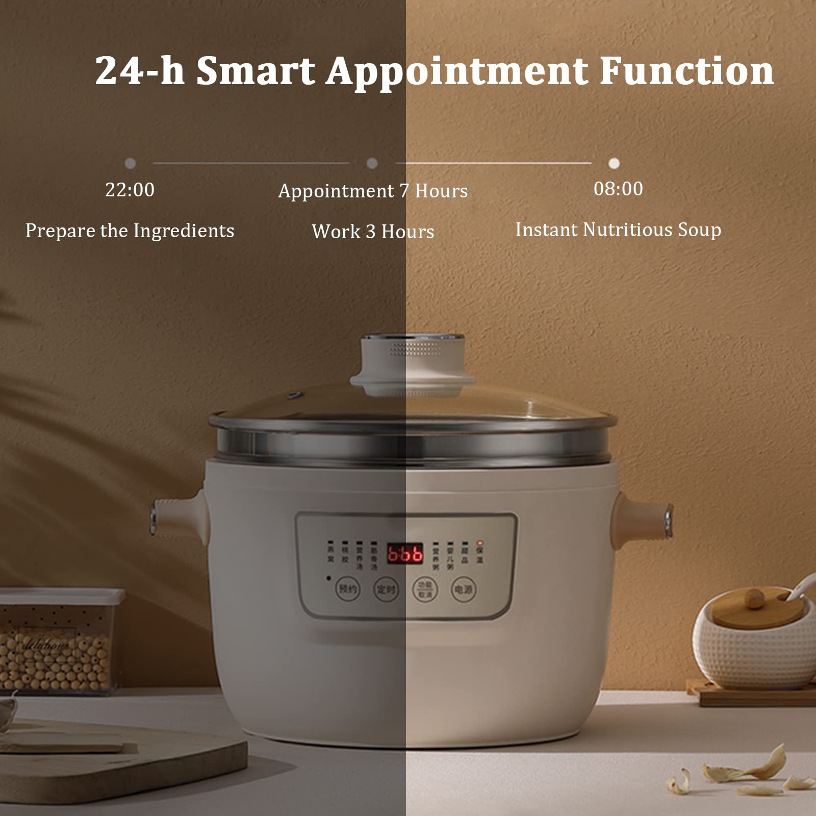 Olla cocción Lenta Digital 3 l con Revestimiento cerámica, Olla eléctrica para guisos, Olla cocción múltiple con Temporizador Inicio retardado y Apagado automático para cenas Familiares en lotes 3