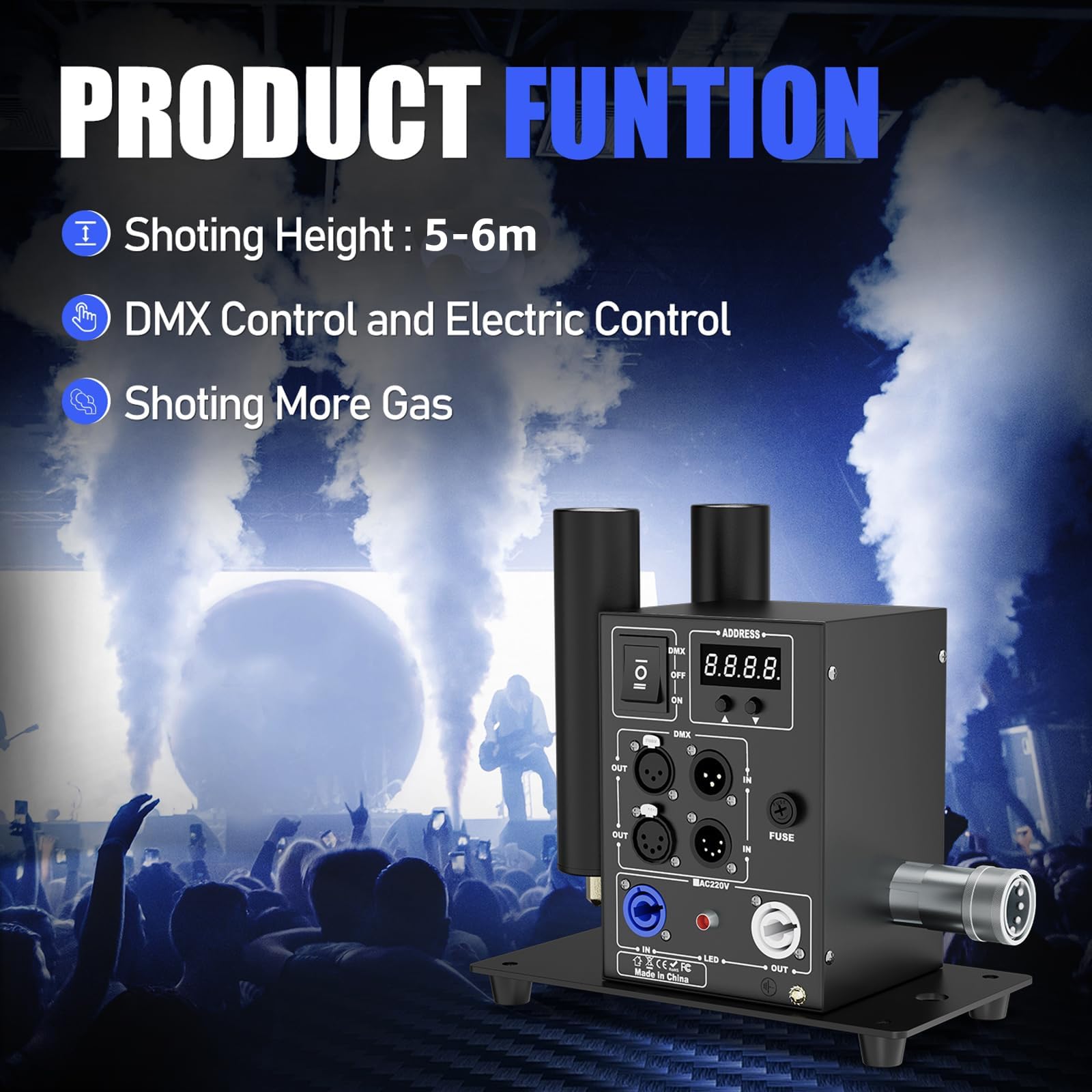 2 Kopf CO2 Nebelmaschine,CO2-Kanone Blaster,Kaltrauchsäulenmaschine für DJ-Bühnen,DMX 512-Steuerung, verstellbarer Winkel und 5–6 m Strahlhöhe für DJs, Konzerte,Partys, Geburtstage und Hochzeiten