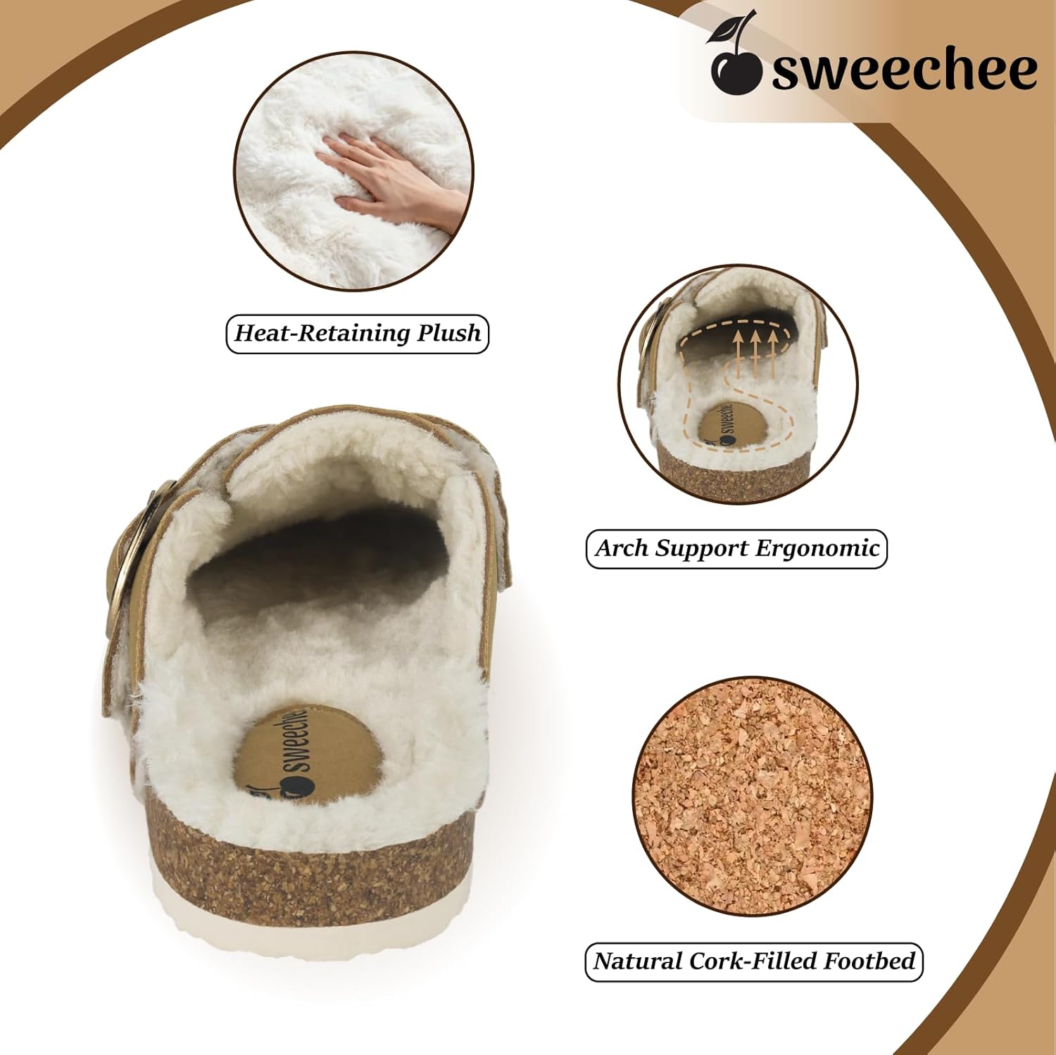 Sweechee Women's Cork Footbed Clogs with Soft Fur Lining, Comfortable Shearling Slippers Women's for Winter - Image 5