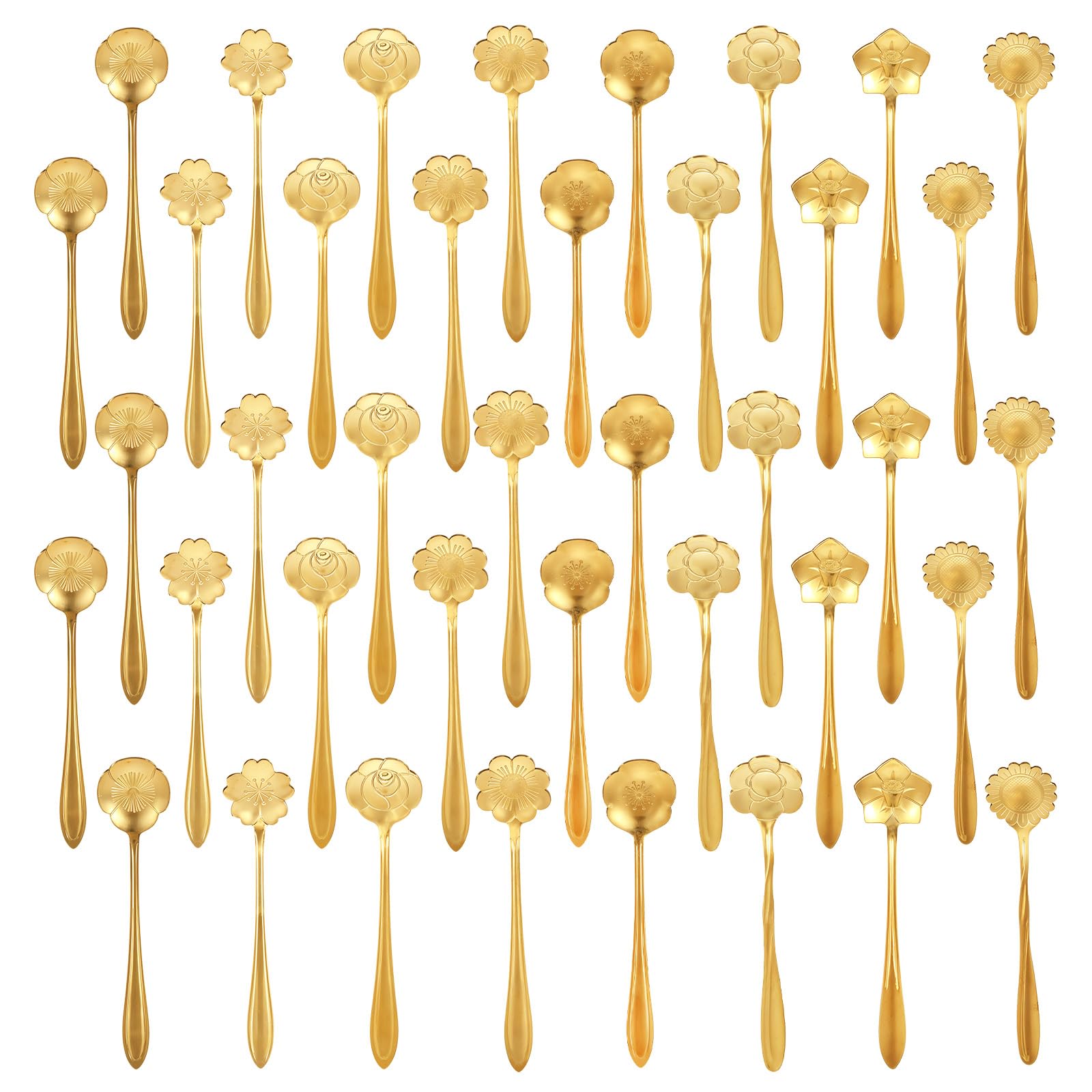 40 Pcs Gold Flower Teaspoons Stainless Steel Tea Party Spoons 5 Inches Mini Cute Teaspoon Gold Coffee Tea Spoons Bulk for Stirring Coffee Sugar Drink Kitchen Cafe Bar Creative Stirrer Teaspoon