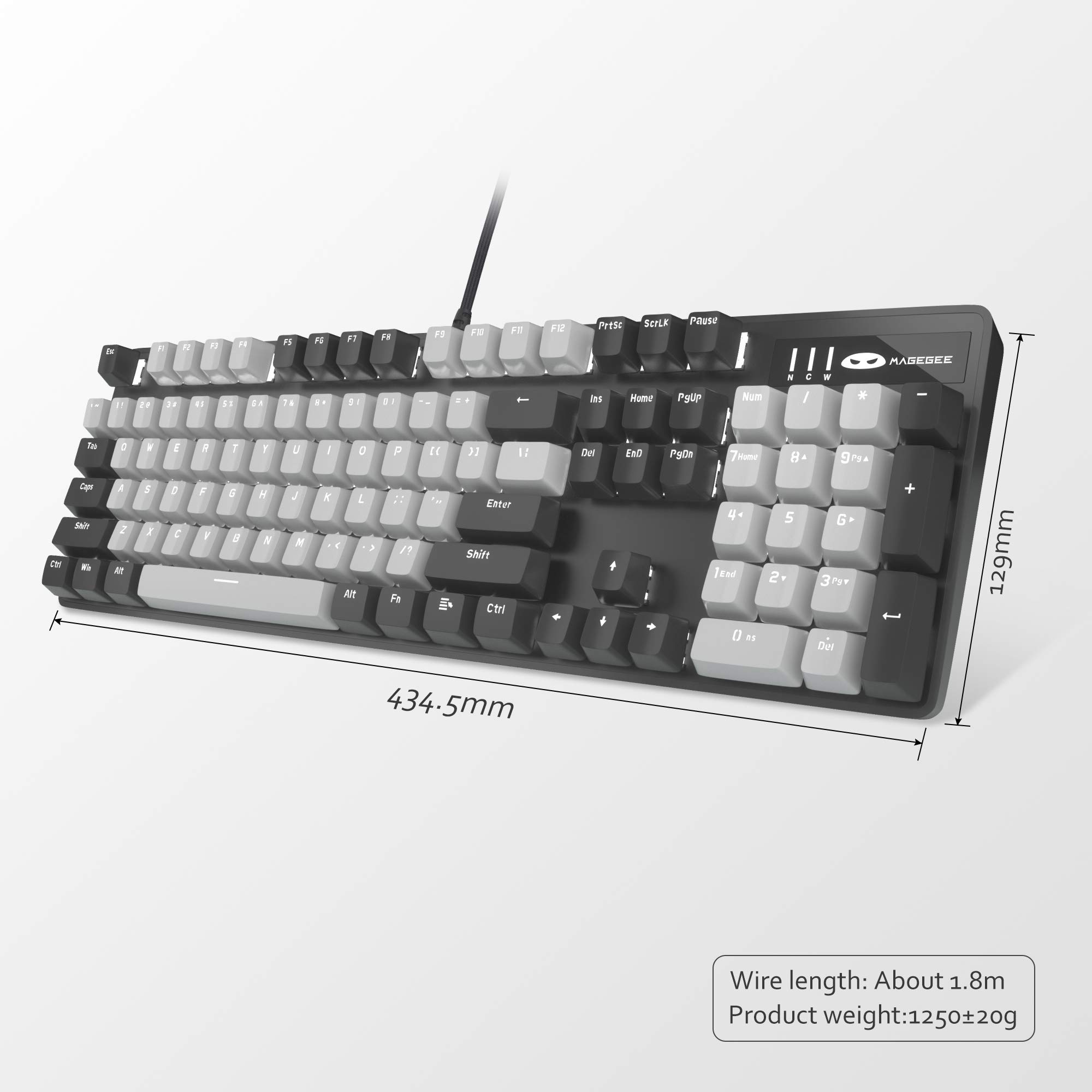 Mechanical Gaming Keyboard, 104 Keys White Backlit Keyboard with Red Switches DoubleShot