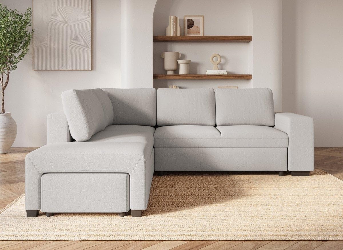 DecoInParis Canapé d'angle Convertible en Tissu Beige ALBAN - Angle Gauche