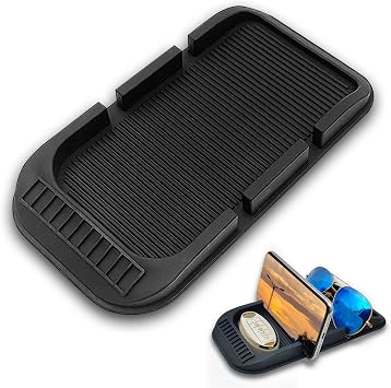 Car Dashboard Cell Phone Holder, Anti-Slip Pad Double-Groove with Number Plate Auto Silicon Tray, Silicone Car Pad Mat for Various Dashboards,Phone GPS Keychains Sunglasses Mat