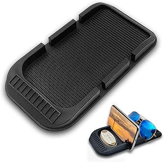 Car Dashboard Cell Phone Holder, Anti-Slip Pad Double-Groove with Number Plate Auto Silicon Tray, Silicone Car Pad Mat for Various Dashboards,Phone GPS Keychains Sunglasses Mat