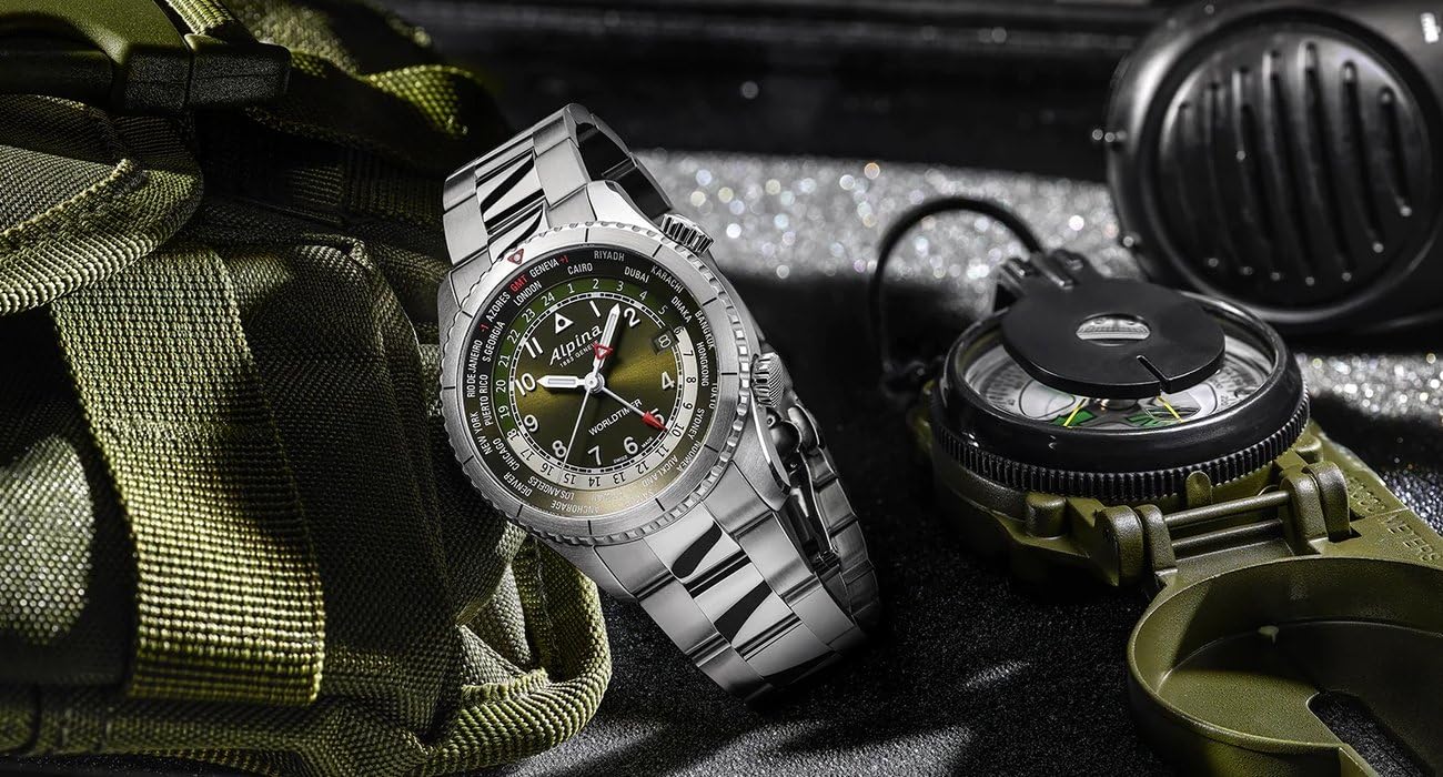 Alpina Herren Analog Quarz Armbanduhr Startimer Pilot Quartz Worldtimer Swiss Made