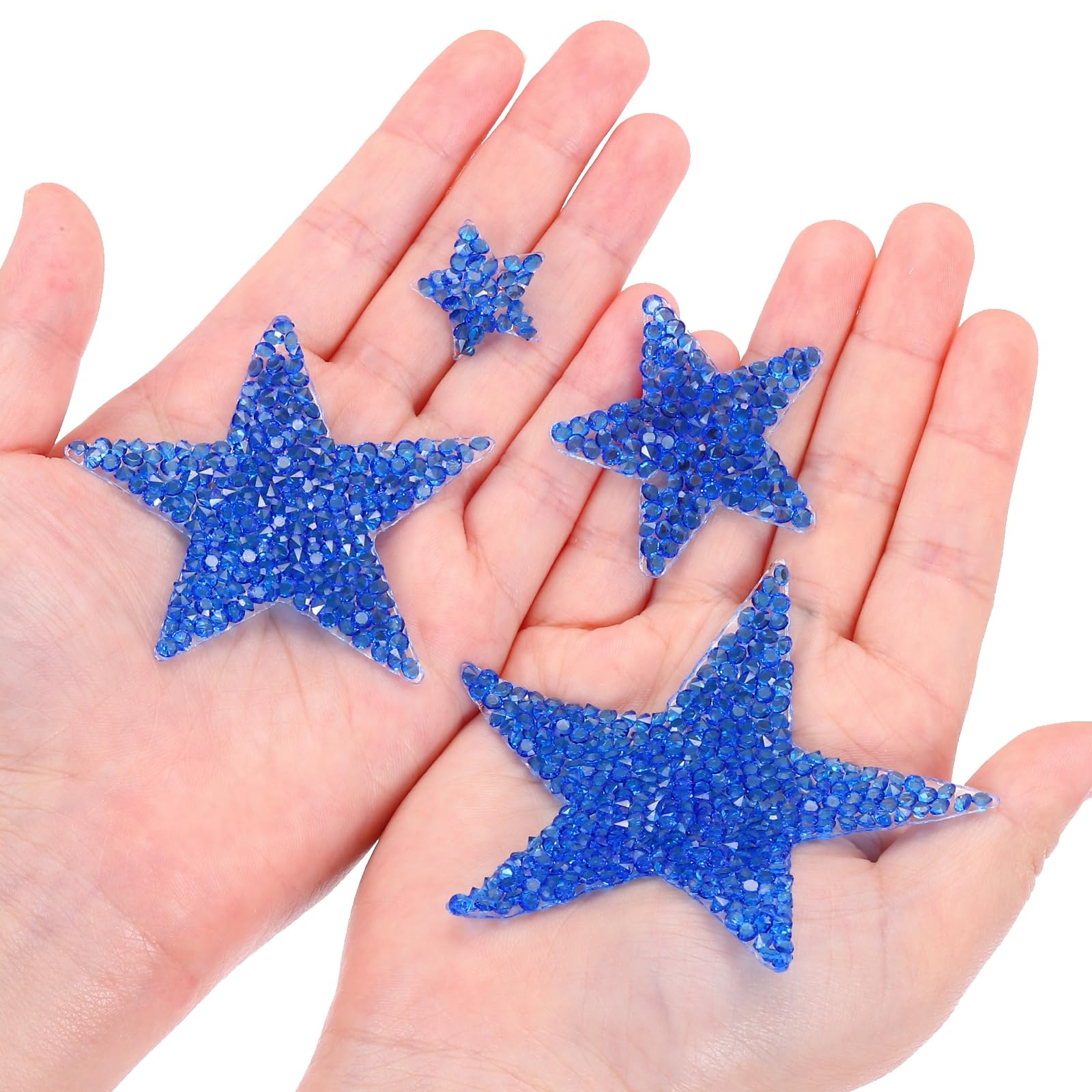 MECCANIXITY 16 parches para planchar con diseño de estrella y diamantes de imitación, parches bordados con brillantina, para ropa, manualidades, bolsos, sombreros, pantalones, en 4 tamaños