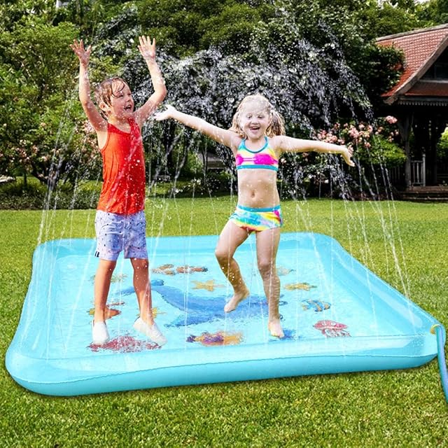 Epoch Air Splash Water Play Mat, Kids Toys Inflatable Sprinkler Pad Outdoor Garden Water Games Boys Girls Toddlers Gifts Wading Pool for Pets Dogs Cats Children 3 4 5 6 7 8 Years Old 170*170CM