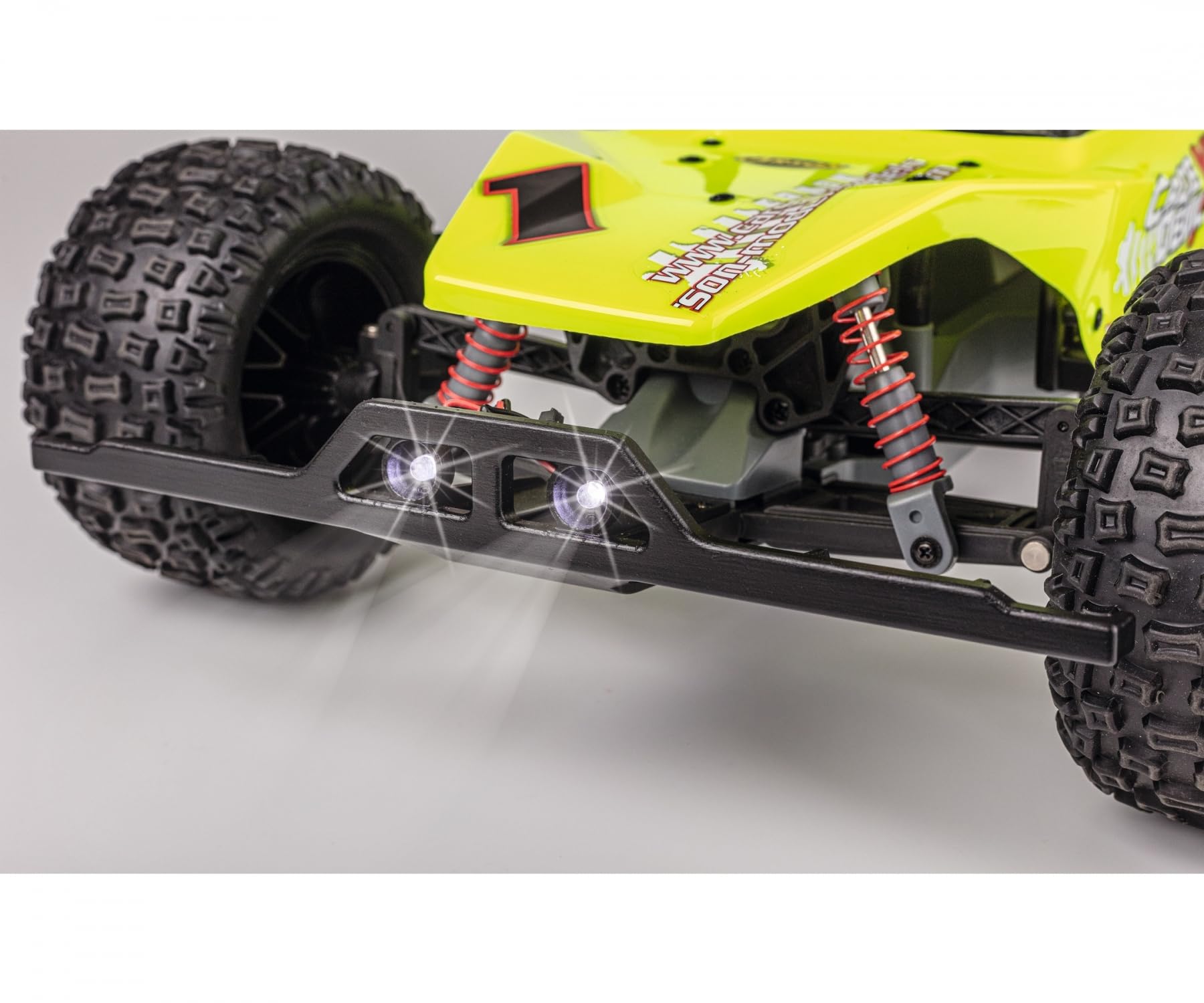 Carson 500404224 1:10 FE Cage Devil XL 2,4 GHz 100% RTR - zdalnie sterowany samochód, Offroad Truggy, w zestawie baterie i zdalne sterowanie, XL Truggy, żółty