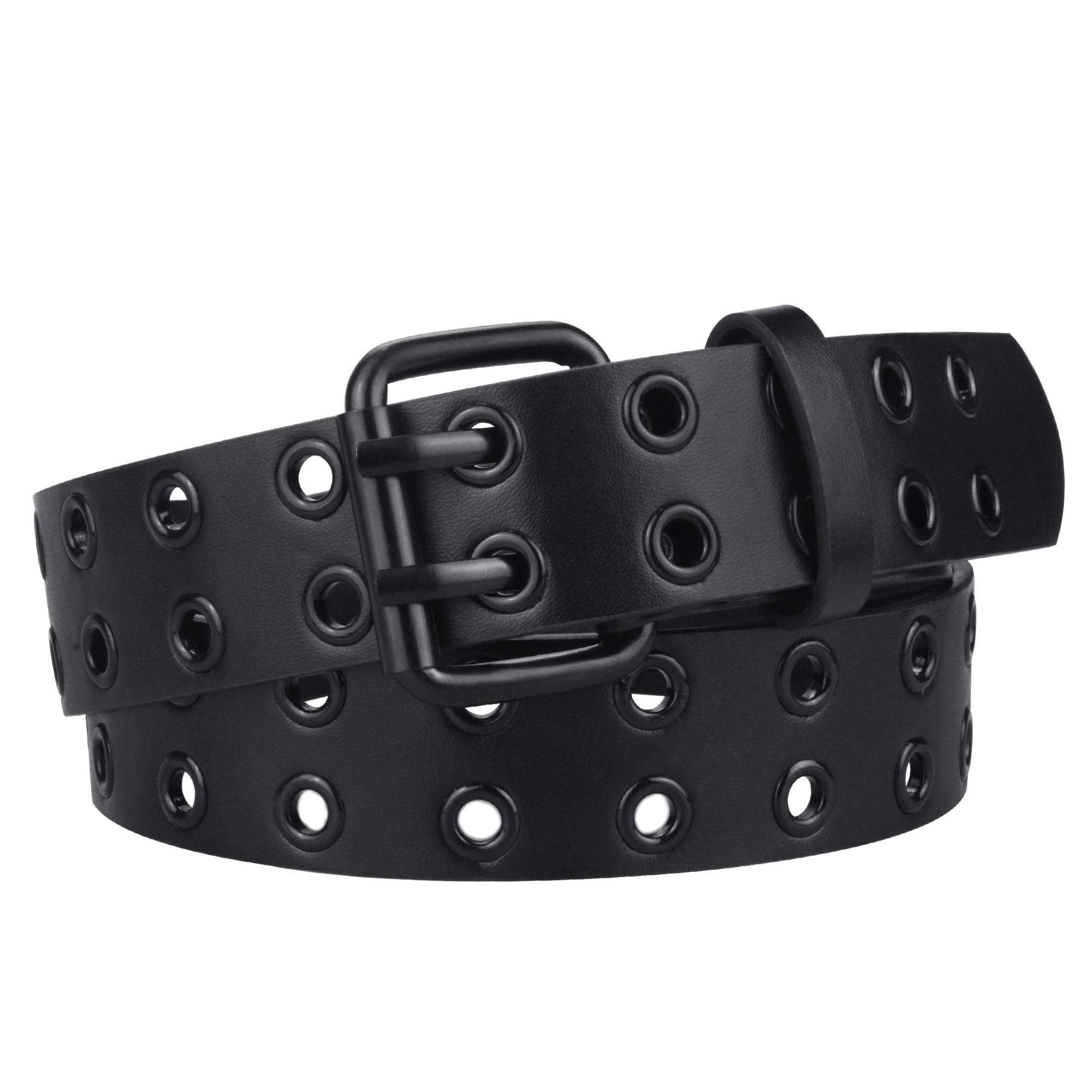 maikun Grommet Leather Belts for Men Mens Black Studded Belt Womens Punk Accessories