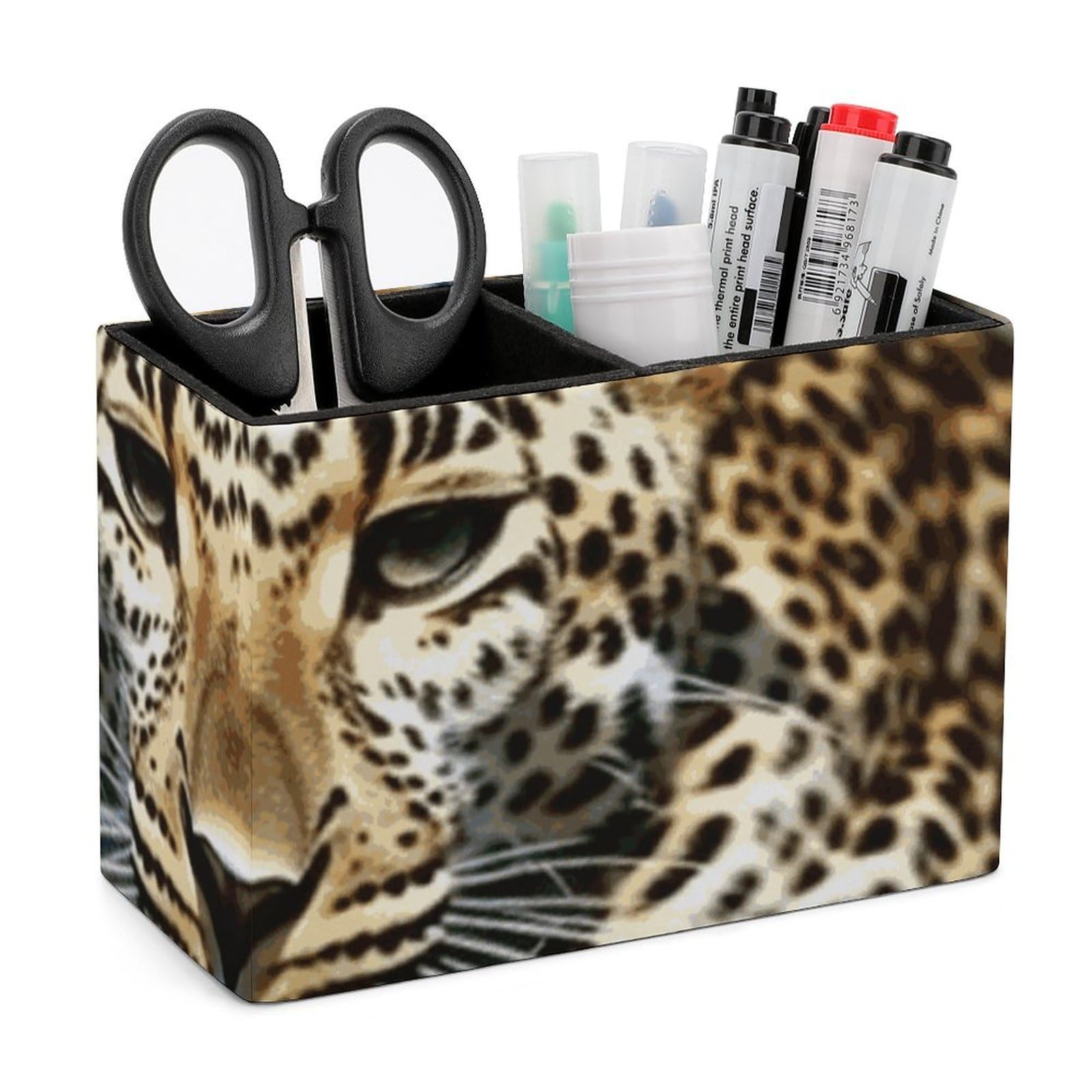 JTREHY Leopard Pencil Holder Exquisite Fashion Leather Pen Receptacle Soft High-End Pen Container for Office Home Accessories Or Housewarming Present