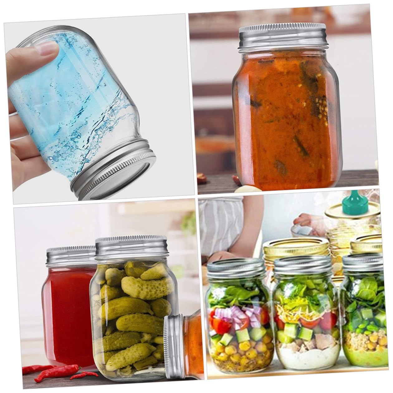 Barattoli a Bocca Larga in Vetro da 500ml con Coperchio Ermetico, Set di 6 Pezzi Riutilizzabili Contenitori per Conservazione Alimentare per Casa e Ristorante