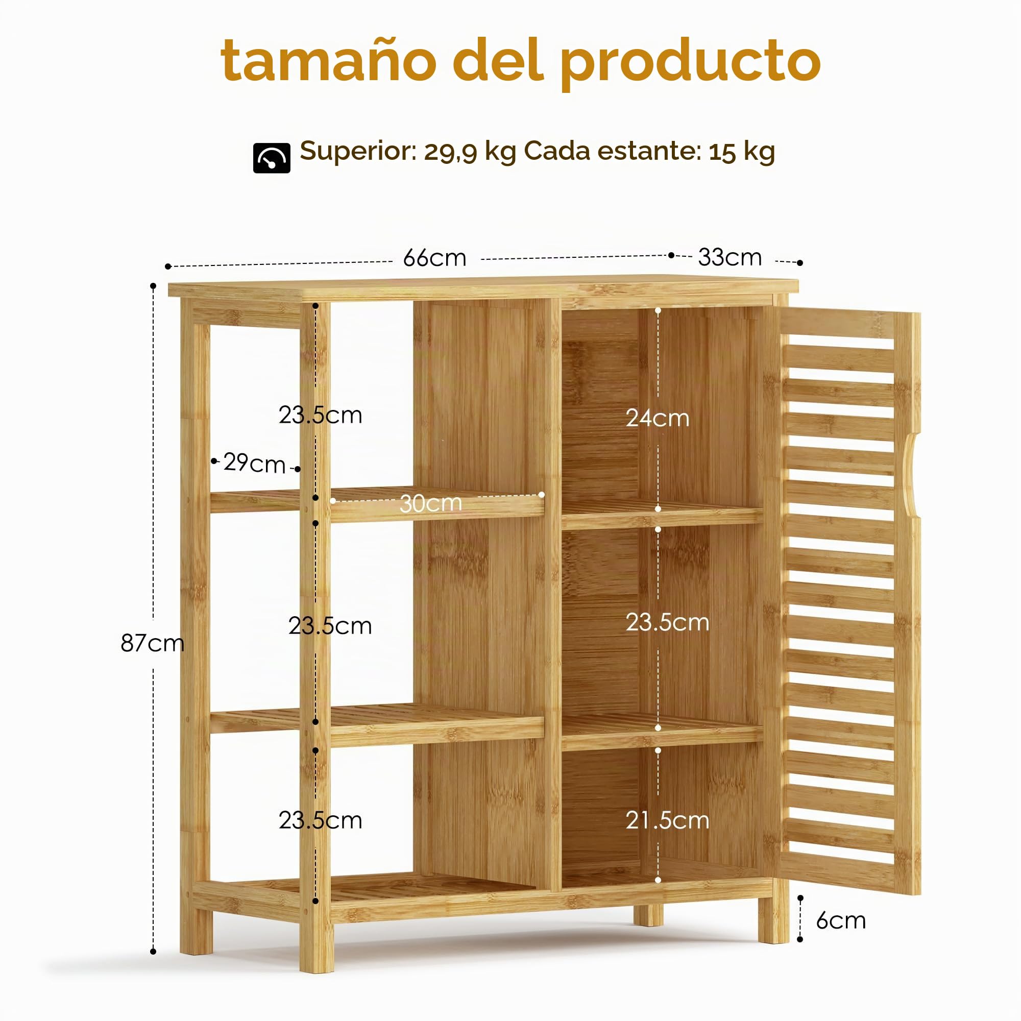 SogesPower Gabinete de Almacenamiento de Piso de baño con Puerta y estantes, Organizador de Almacenamiento Independiente con Puerta de Obturador, gabinete de bambú de 3 Niveles para Cocina, Sala
