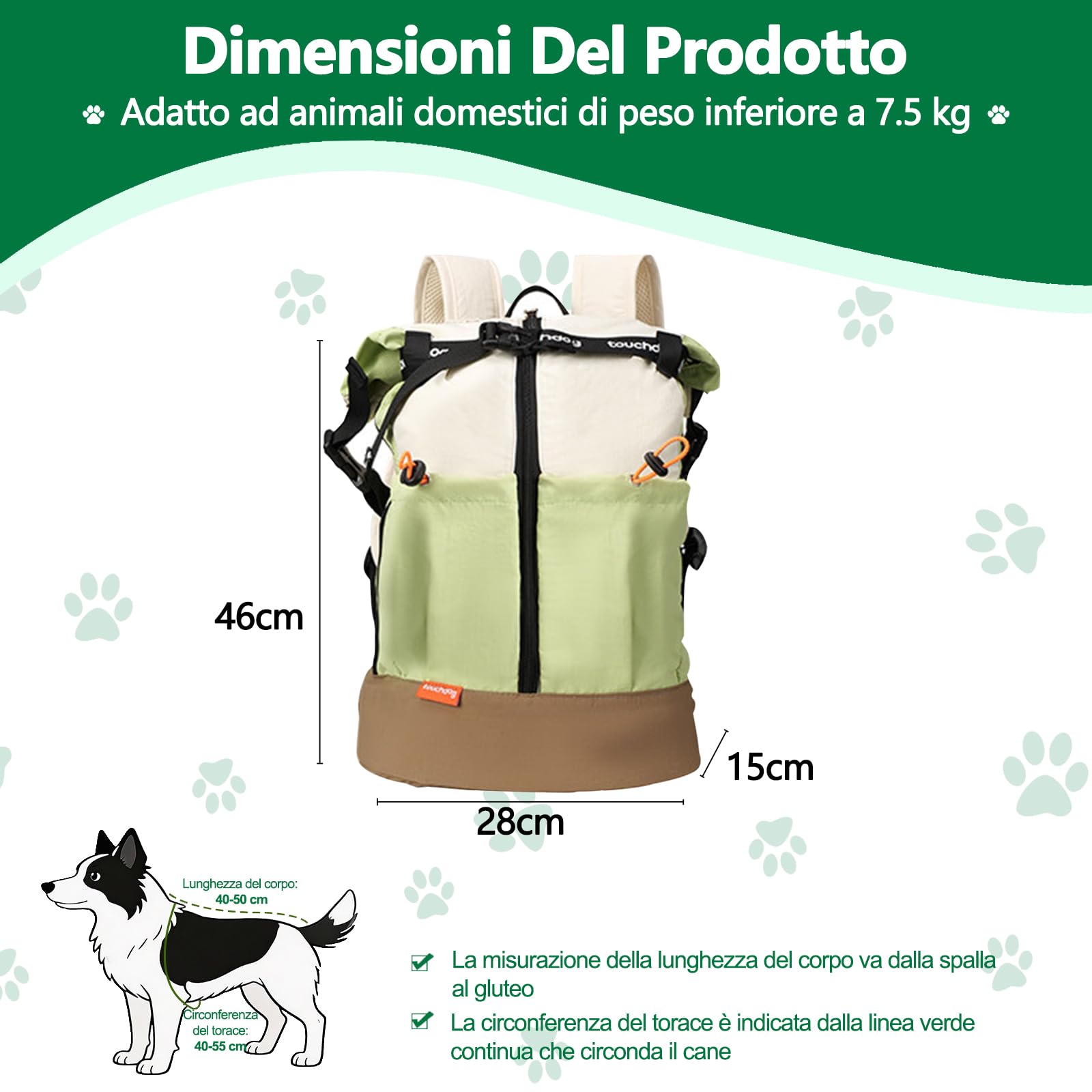 Galatée Borsa Da Viaggio Per Animali Domestici, Zaino Impermeabile e Traspirante, Borsa Portatile Con Fondo Ammortizzante e Design Anti-Fuga(Verde)