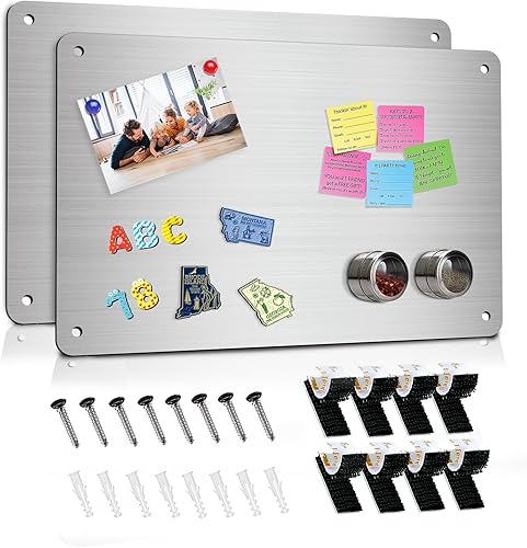Miniatura 1 de Paquete de 2 tableros magnéticos de 17.5 x 11.4 pulgadas, adecuado para mostrar notas, fotos, letras magnéticas, adecuado para paredes,