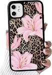 NITITOP Compatible with iPhone 16 Case Cute Brown Leopard Print Floral Flower for Women Girls Glossy PC Hard Back Shockproof Protective Phone Cover - White Lily