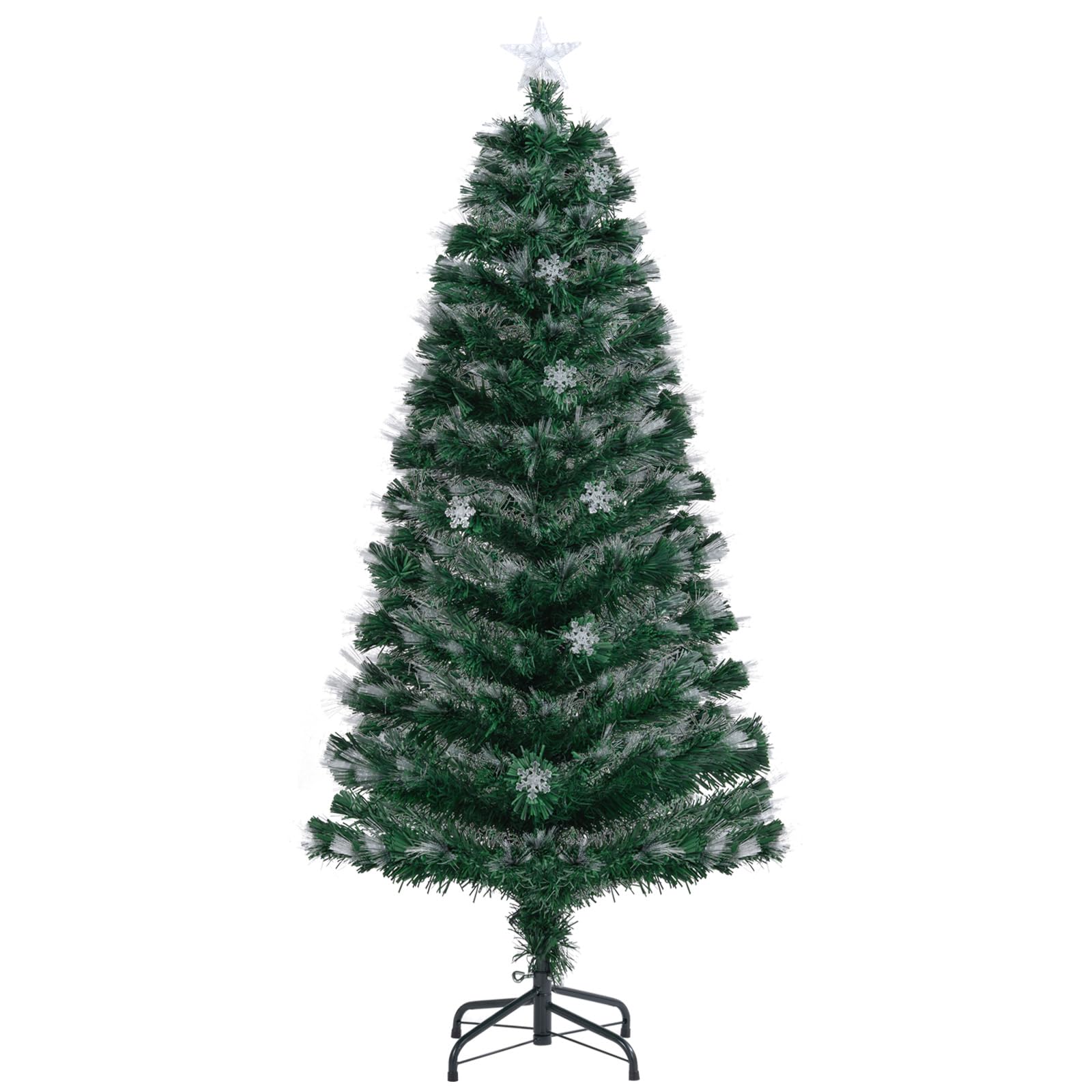 COSTWAY Árbol de Navidad de Fibra Óptica 150 cm, Arbol de Navidad con Luces Incorporadas, 8 Modos de Luz, 170 Puntas de PVC, 20 Copos de Nieve, Estrella, Arvore de Natal Hogar Oficina (150cm)
