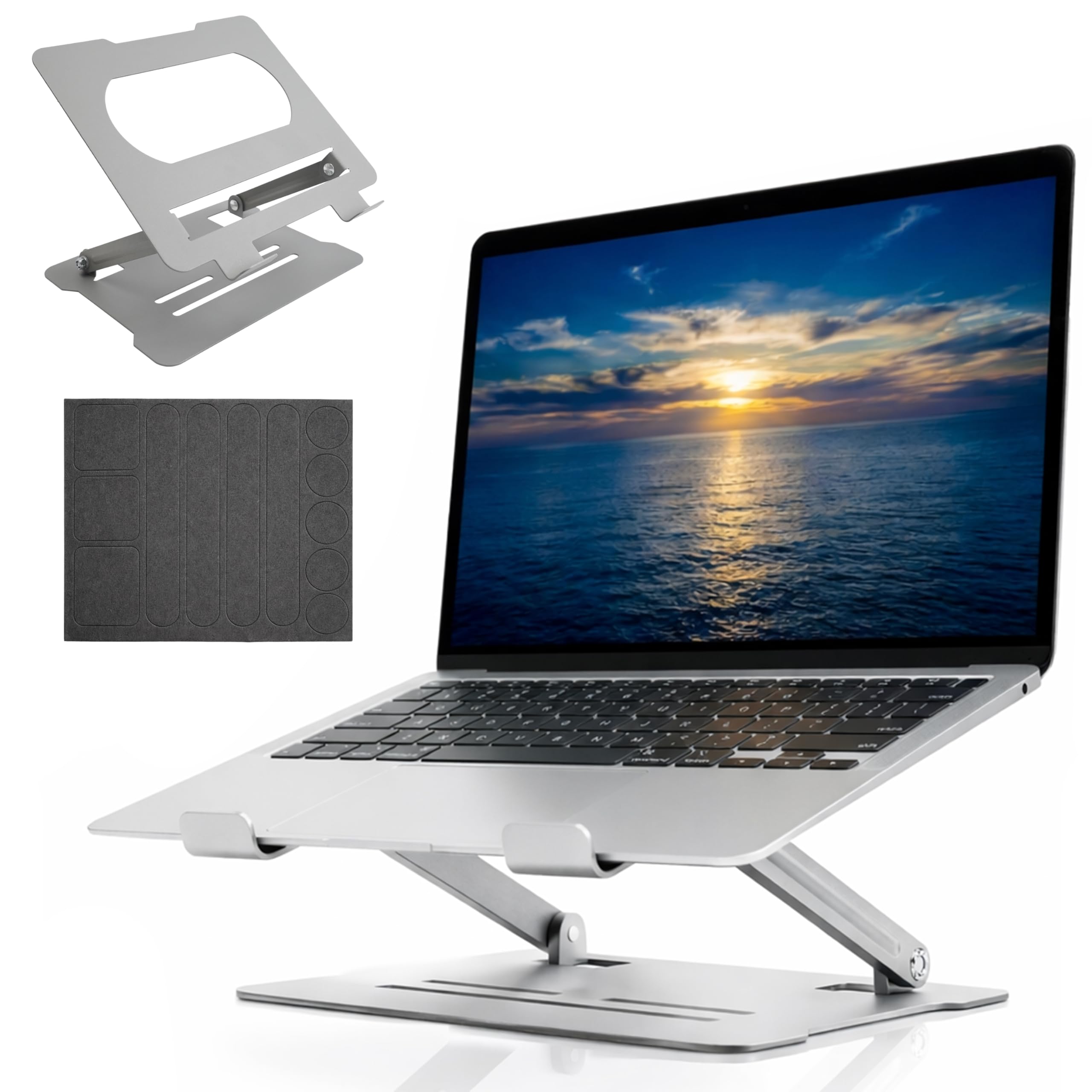 Generico Supporto Pc Portatile Regolabile 90–180° In Acciaio Al Carbonio E Abs – Compatibile Fino A 15,6" – 25×21,5 Cm